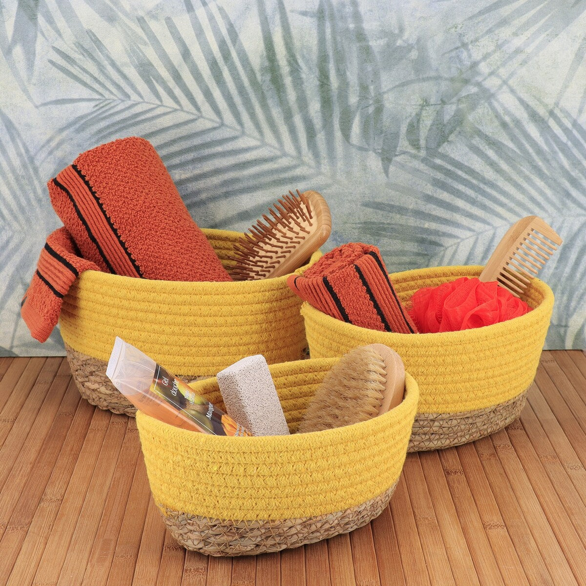 Cotton Storage Baskets Organizer Padang Set of 3 - 9 in. L x 5.9 in. D x 5.3 in. H