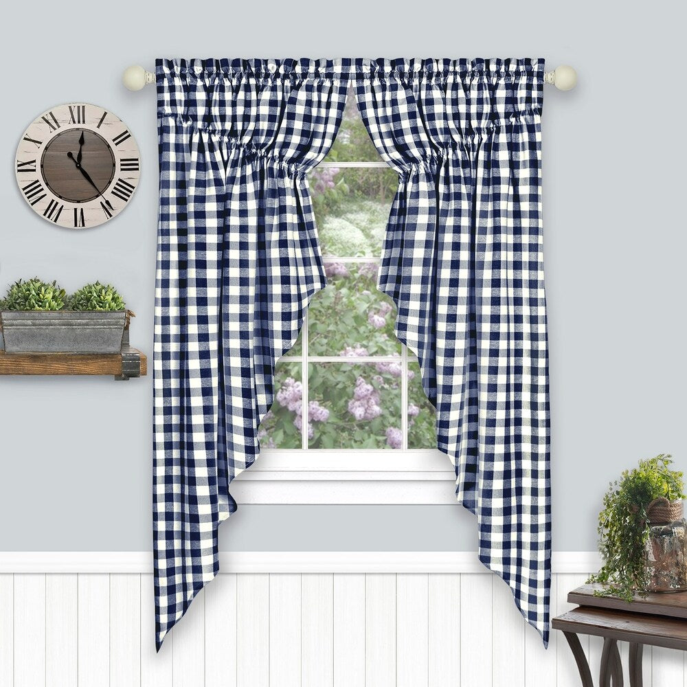 Buffalo Check Gathered Swag Window Curtain Pair - 72x63