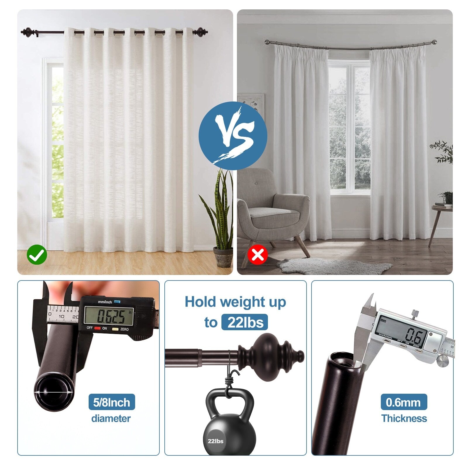 Modern Window Drapery Curtain Rod Set with 8 to 24 Rings