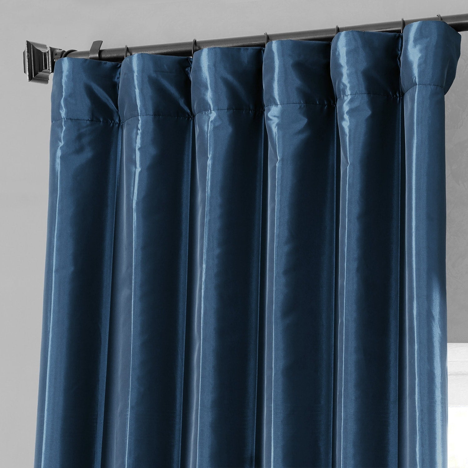 Exclusive Fabrics Solid Faux Silk Taffeta Navy Blue Curtain (1 Panel)