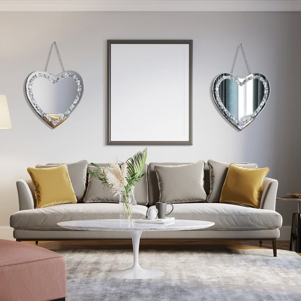 Heart Shaped Silver Glass Mirror 12 x 12 Inch Mirror Wall Set of 2 - 12x12 inch