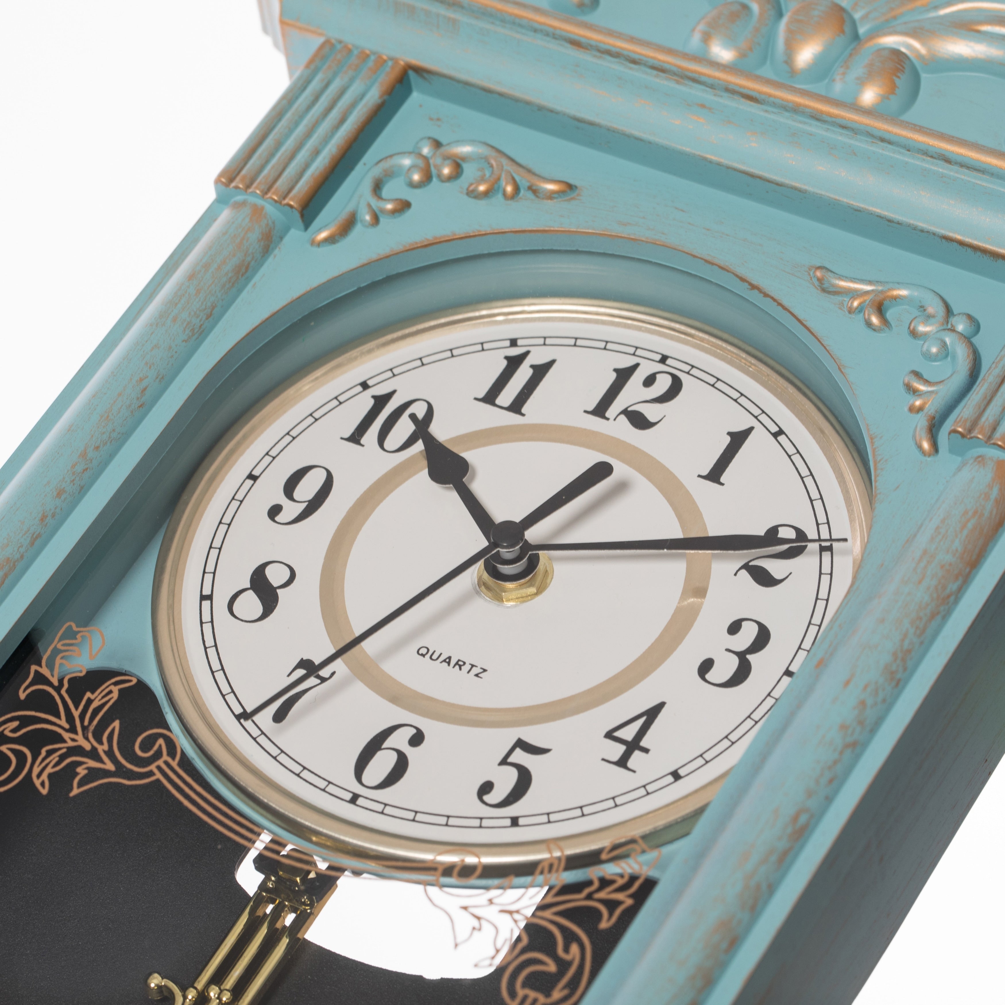 Clockswise Vintage Grandfather Wood-Looking Plastic Pendulum Decorative Battery-Operated Wall Clock Brown, for Home Decor