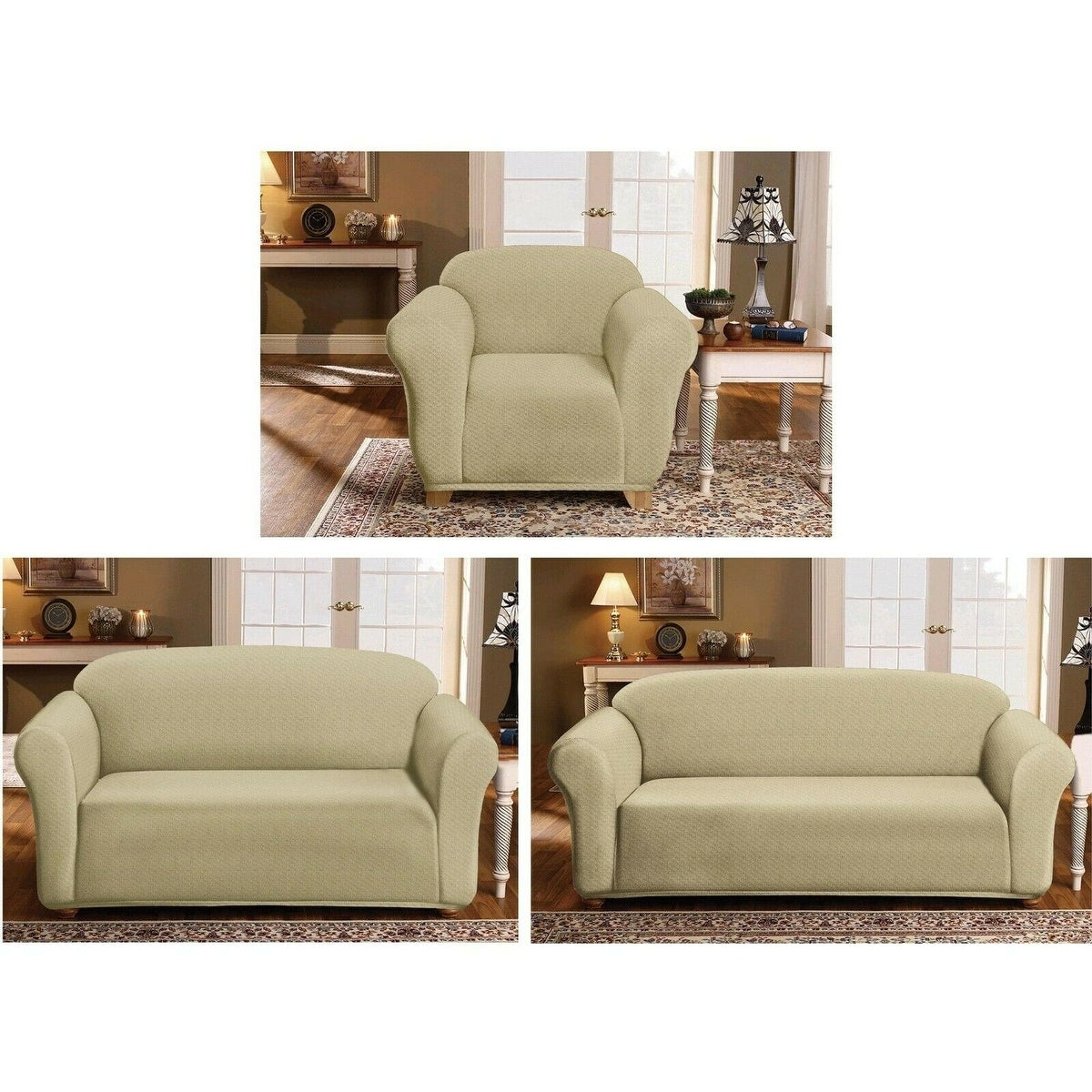 Milan Furniture Slipcover - Fitted Couch Cover, Jacquard Soft Stretch Fabric, Non-Slip, Arm Chair