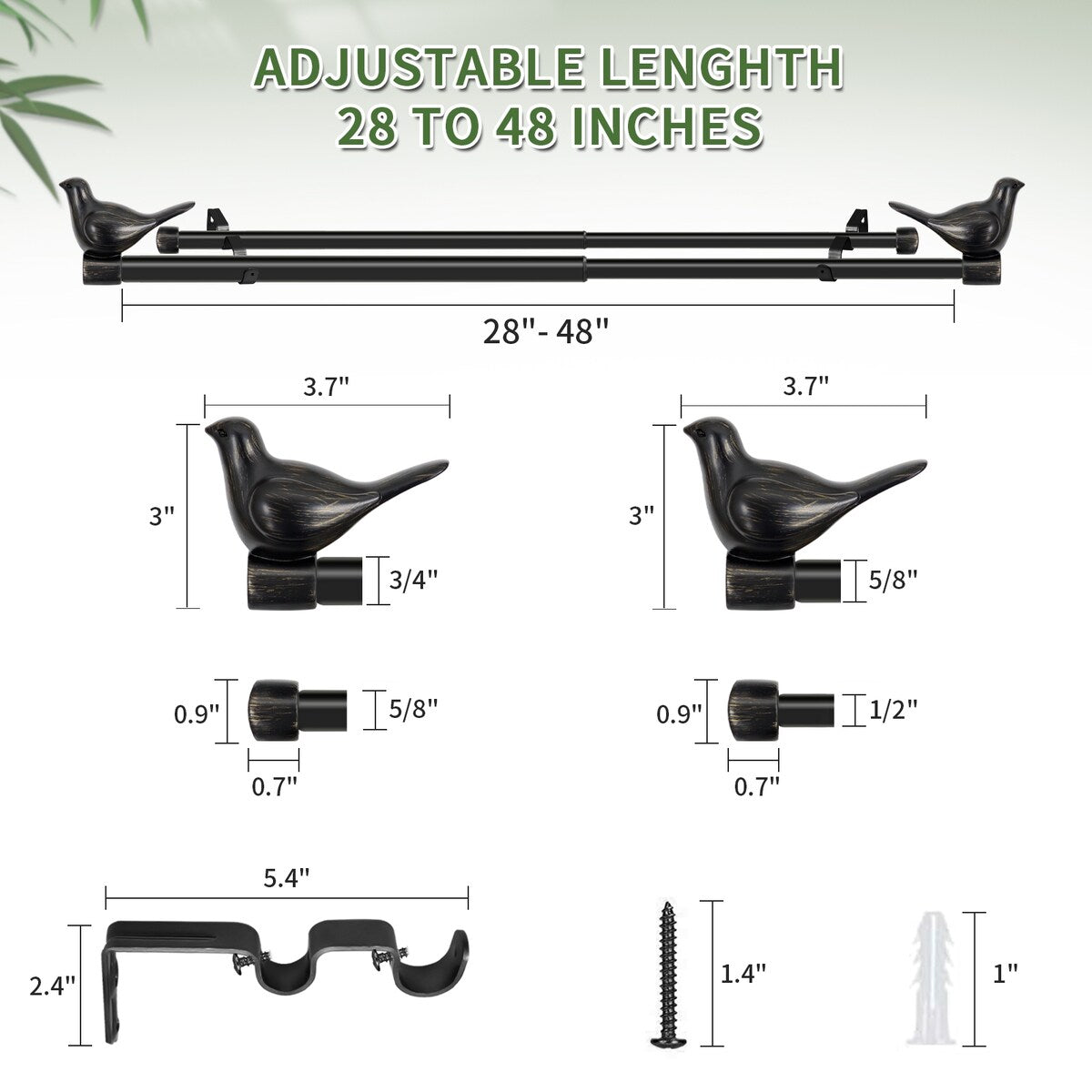 MERIVILLE 3/4 Diameter Farmhouse Double Window Curtain Rod, Bird Finials