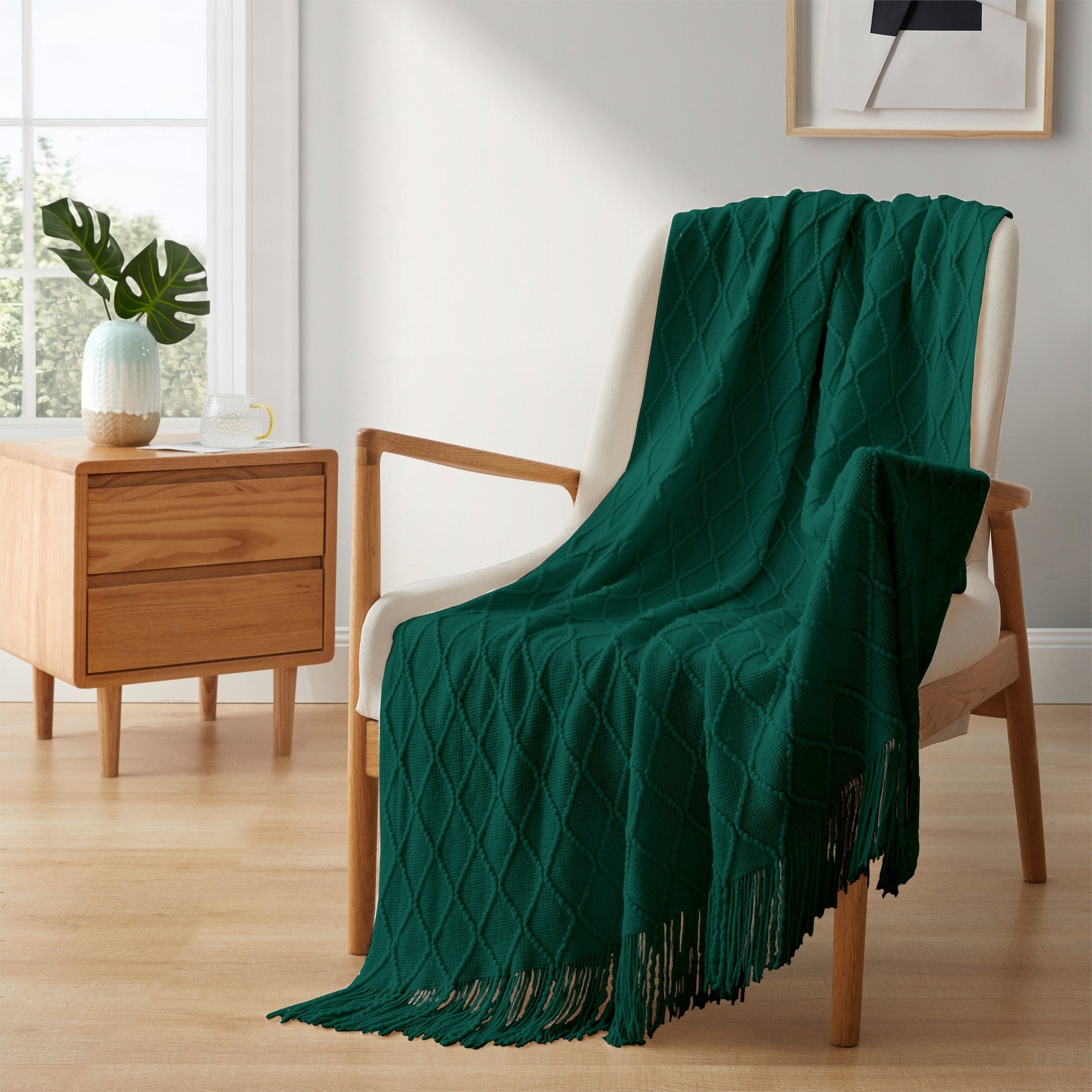 Lightweight 50x60 Diamond Knit Throw Blanket Couch Cover