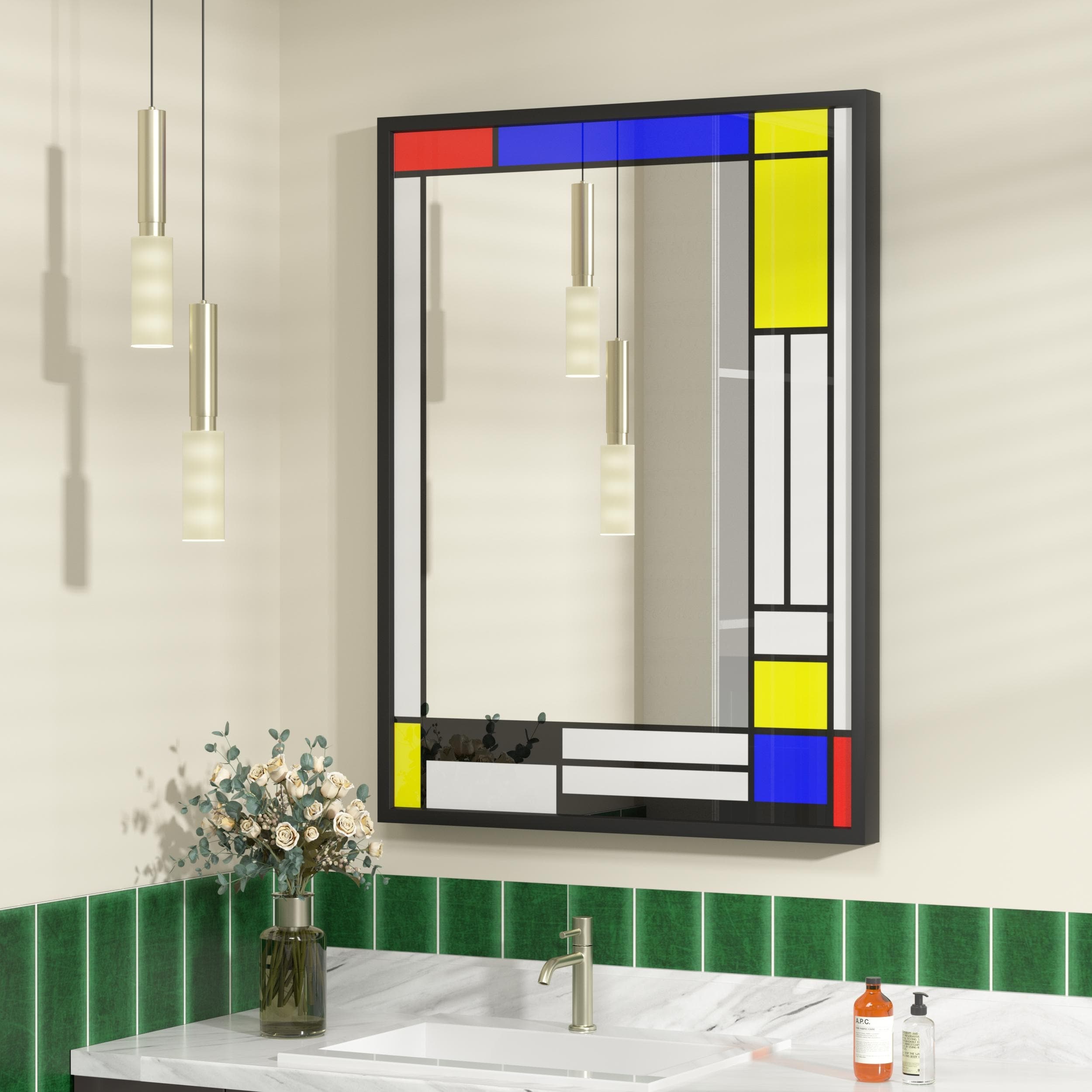 Apmir Metal Black Frame Bathroom Vanity Mirror Wall Mounted in Tempered Glass