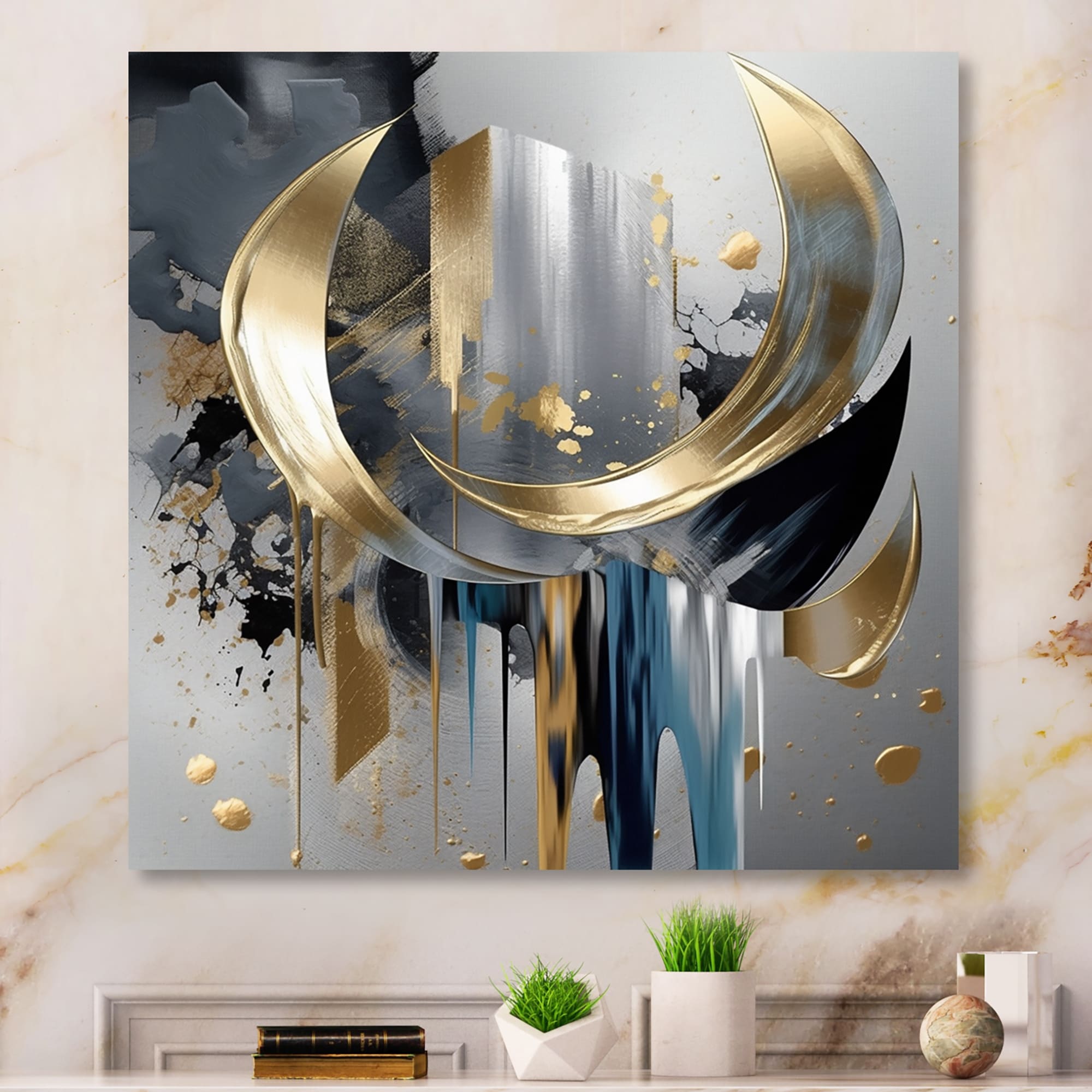 Designart Abstract Shapes And Lines I Abstract Marble Metal Wall Art