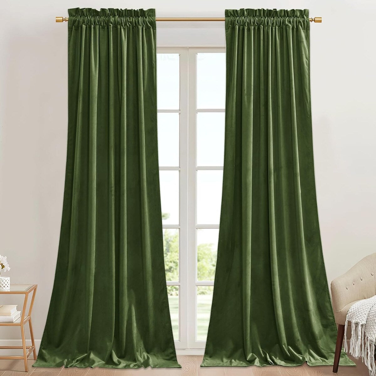 Natural Curtains for Nursery Bedroom Soft Velvet W42 x L96, 2 Panels