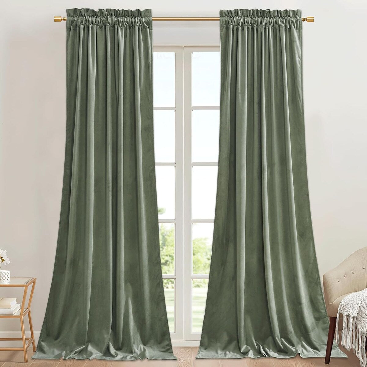 Natural Curtains for Nursery Bedroom Soft Velvet W42 x L96, 2 Panels