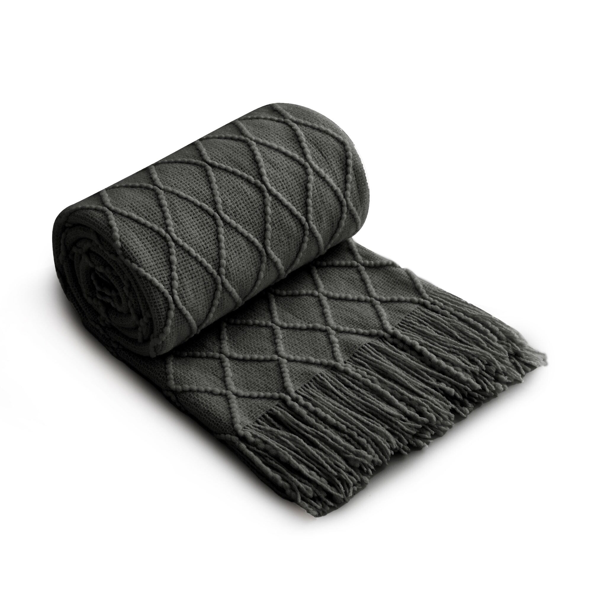 Lightweight 50x60 Diamond Knit Throw Blanket Couch Cover