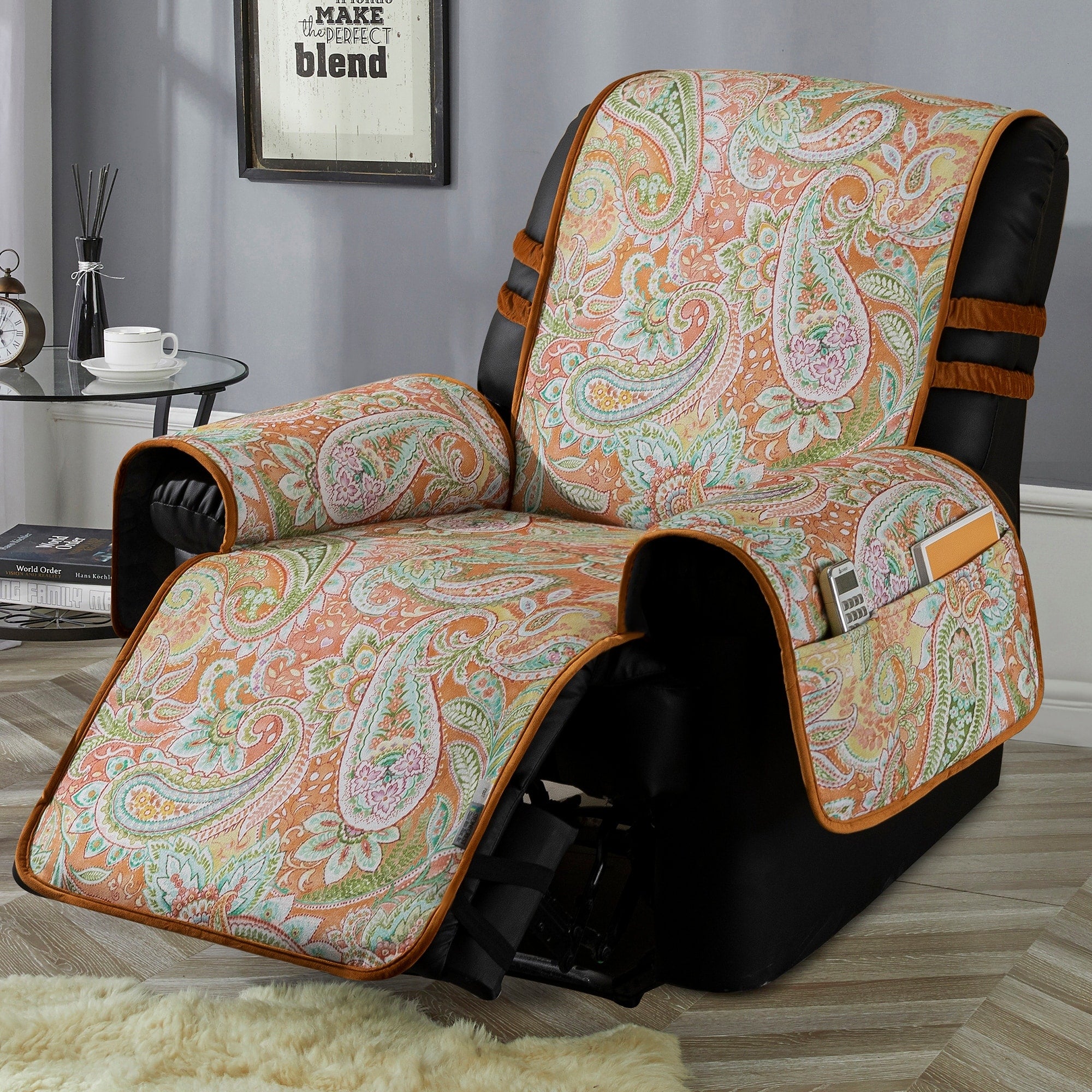 Stonecrest Non Slip Recliner Chair Cover, Brushed Faux Linen Paisley Recliner Slipcover