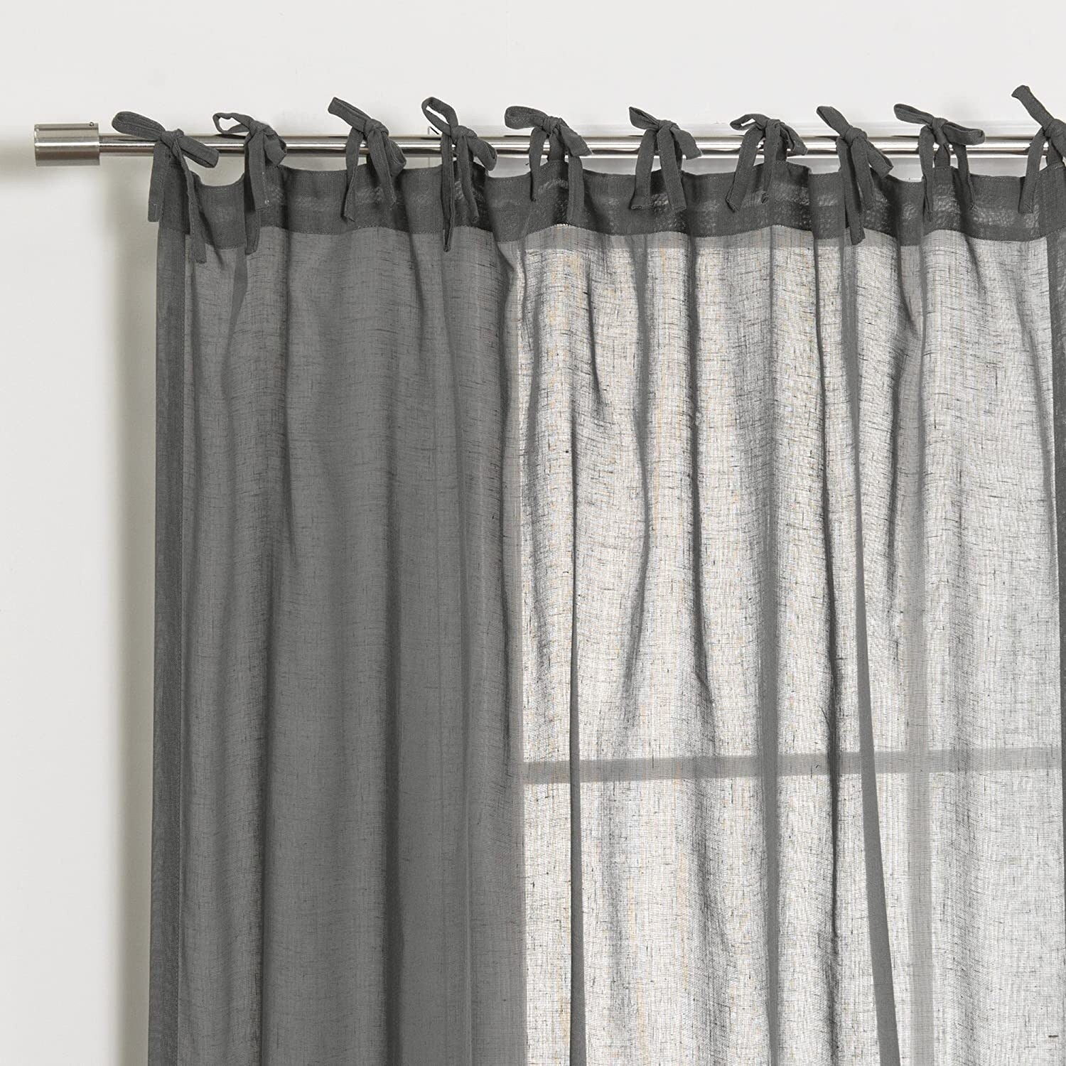 Aurora Home Textured Faux Linen Tie Top Curtain Panel Pair - 84 & 96