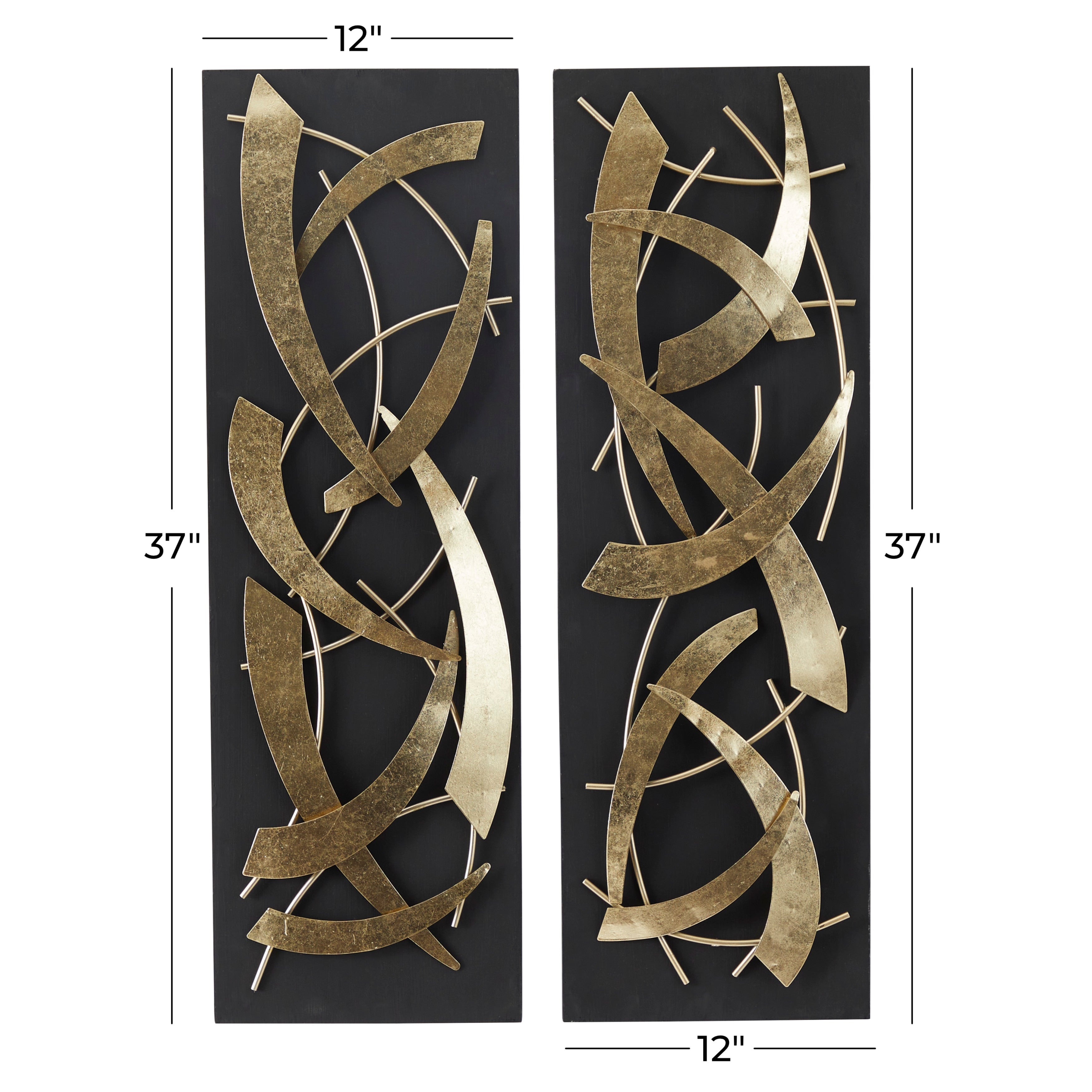 Metal Abstract Dimensional Wall Decor with Black or White Wood Backing - Set of 2 Gold - Roche River Decor