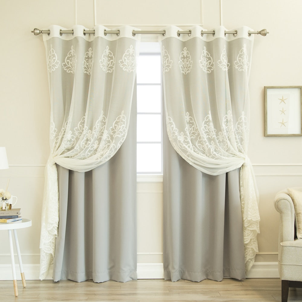 Aurora Home Mix & Match Agatha Sheer and Blackout 4 Piece Curtain Set