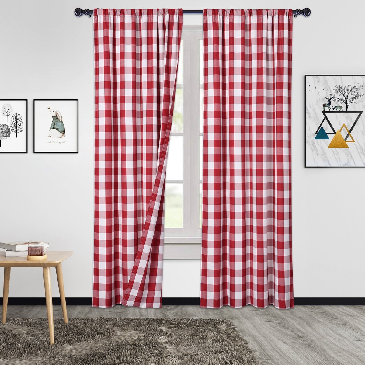 Garvee Buffalo Checker Plaid Curtain Yarn Dyed Fabric Light Filtering Drapes, 2 Panels