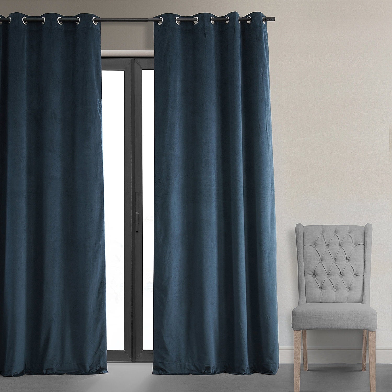 Exclusive Fabrics Midnight Blue Grommet Velvet Blackout Single Curtain (1 Panel)