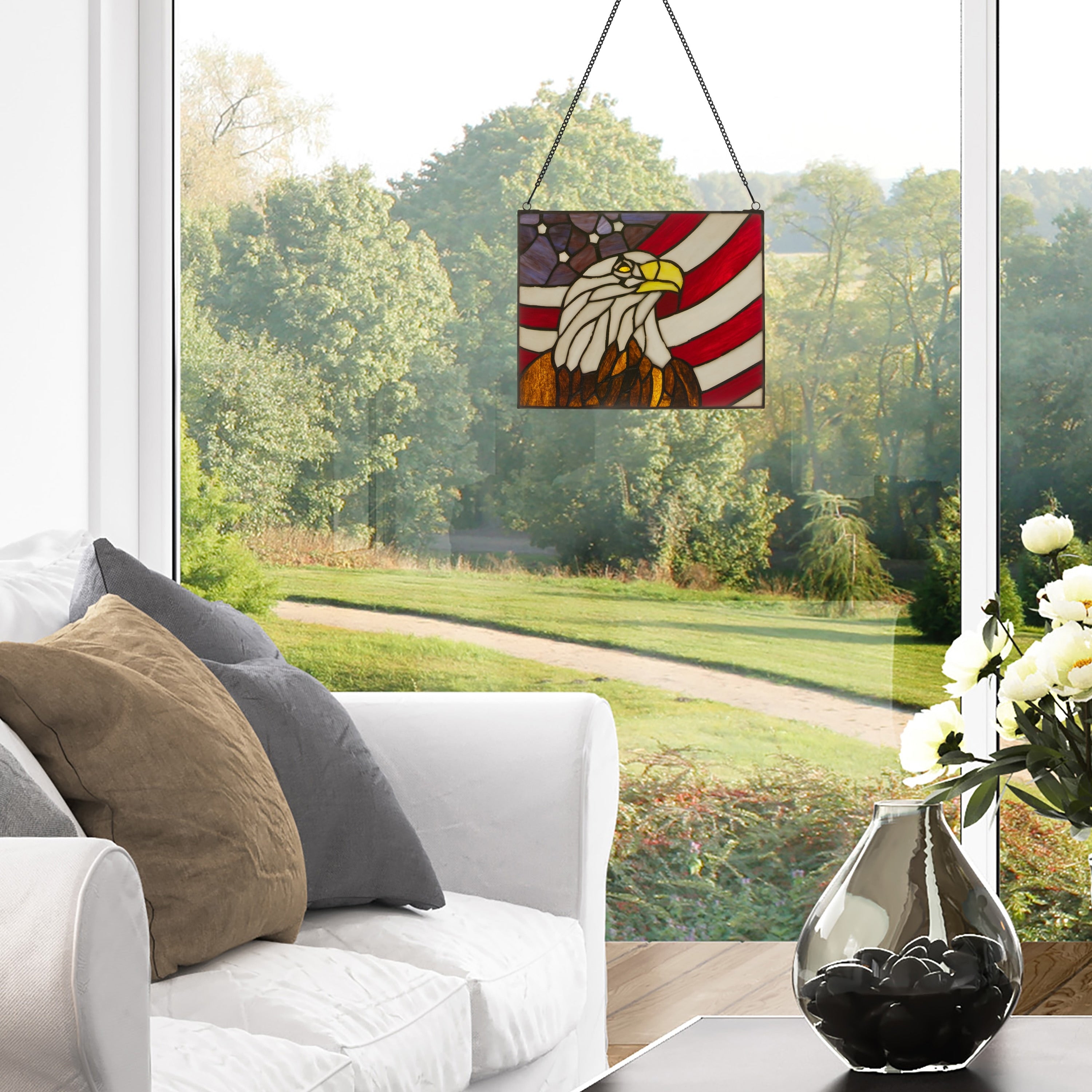 River of Goods Bald Eagle Stars and Stripes River of Goods Stained Glass Window Panel - 12 x 0.25 x 9.5