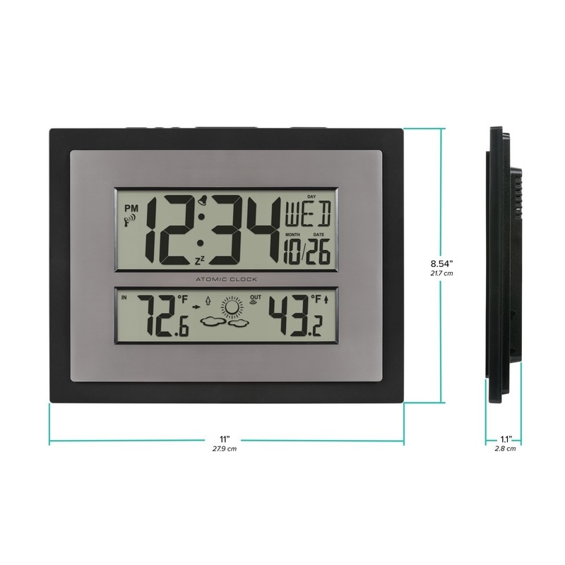 Atomic Digital Clock with Temp & Forecast in Black/Silver, 512-65937