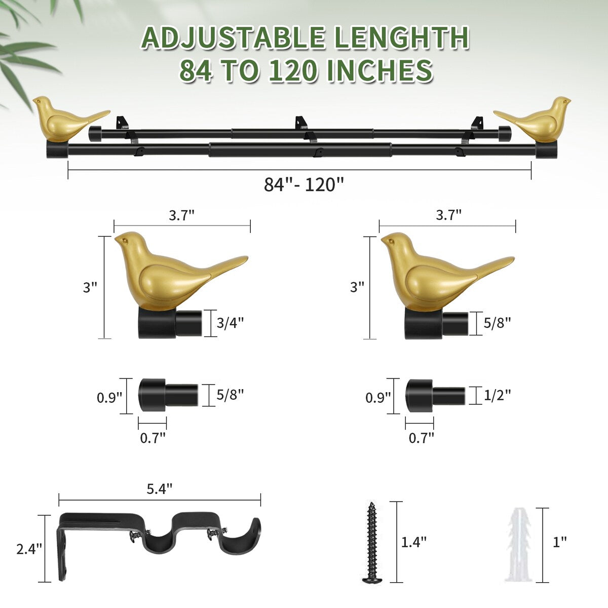 MERIVILLE 3/4 Diameter Farmhouse Double Window Curtain Rod, Bird Finials