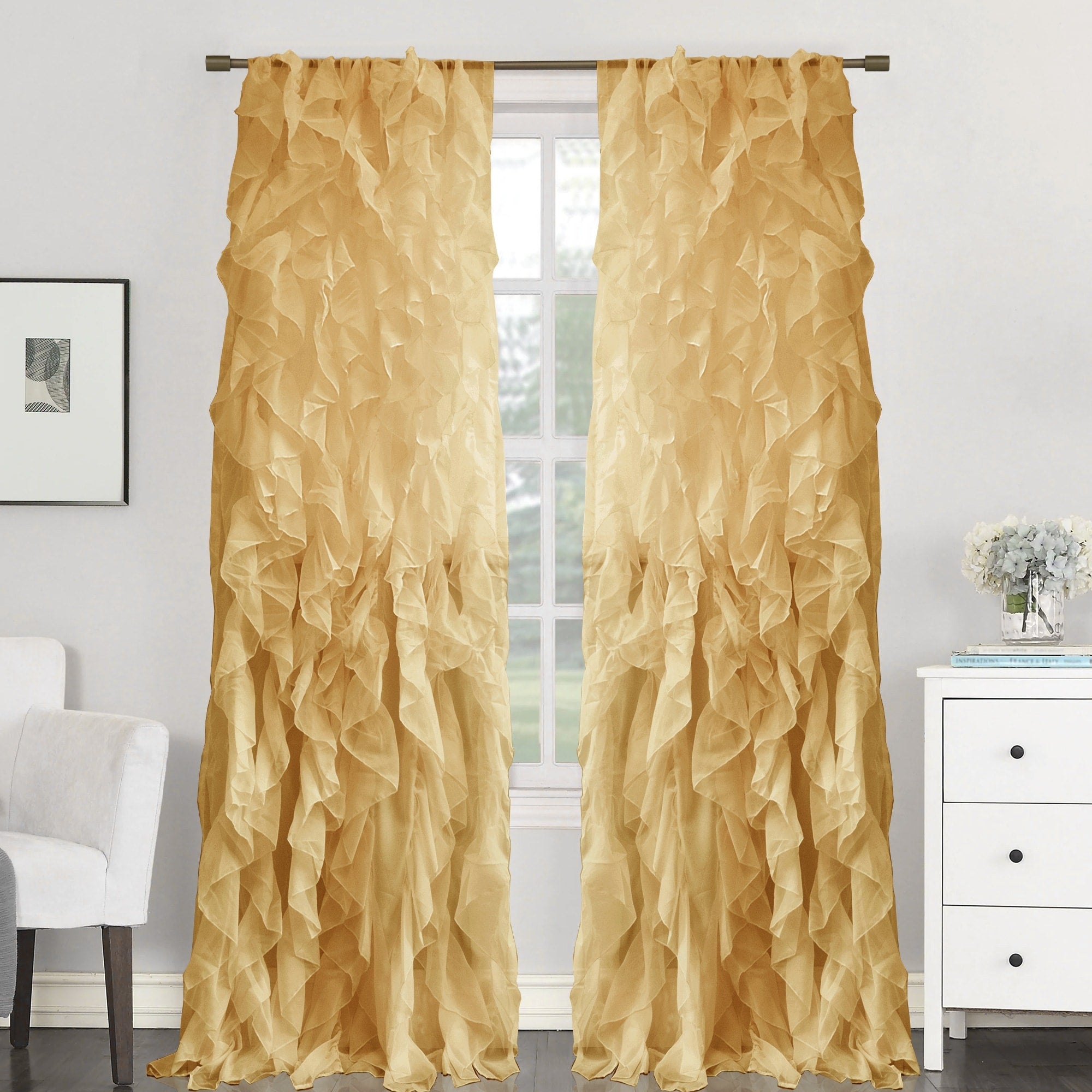 Sweet Home Collection Sheer Voile Waterfall Ruffled Tier 108 Inch Single Curtain Panel - 108 long x 50 wide