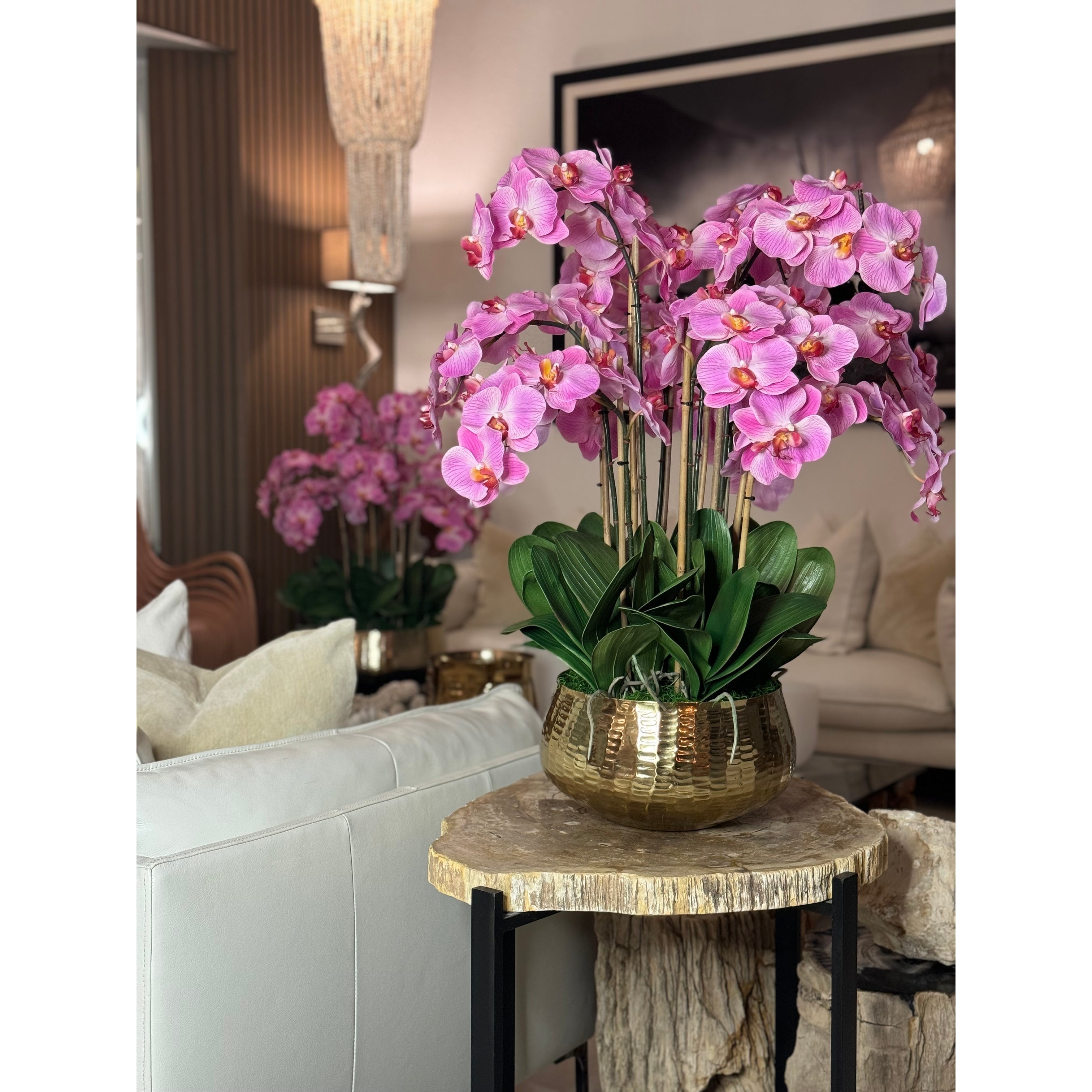 Phalaenopsis Orchids Floral Arrangement in Gold Planter