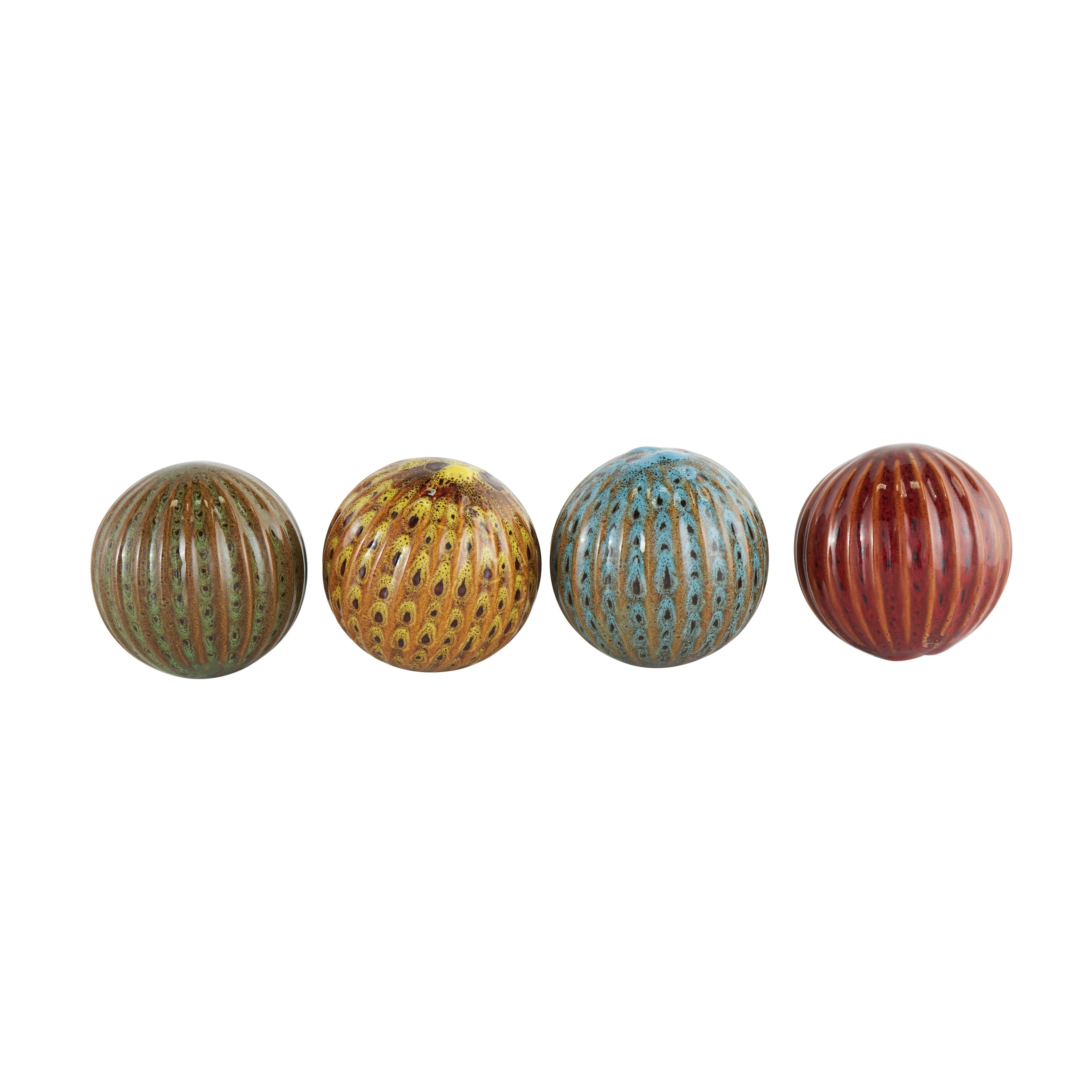 Ceramic Decorative Ball Orbs & Vase Filler with Grooves - Set of 4 Multi Colored - Roche River Decor - 4W x 4L x 4H