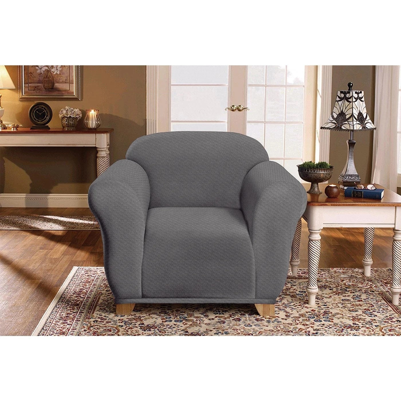 Milan Furniture Slipcover - Fitted Couch Cover, Jacquard Soft Stretch Fabric, Non-Slip, Arm Chair