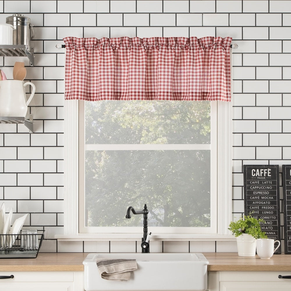 No. 918 Parkham Farmhouse Plaid Semi-Sheer Rod Pocket Kitchen Curtain Valance and Tiers Set