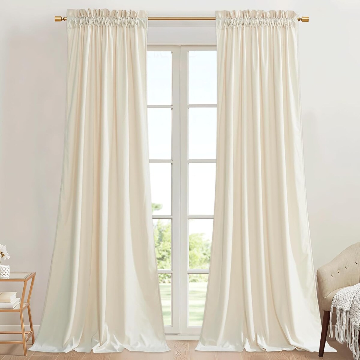 Natural Curtains for Nursery Bedroom Soft Velvet W42 x L96, 2 Panels