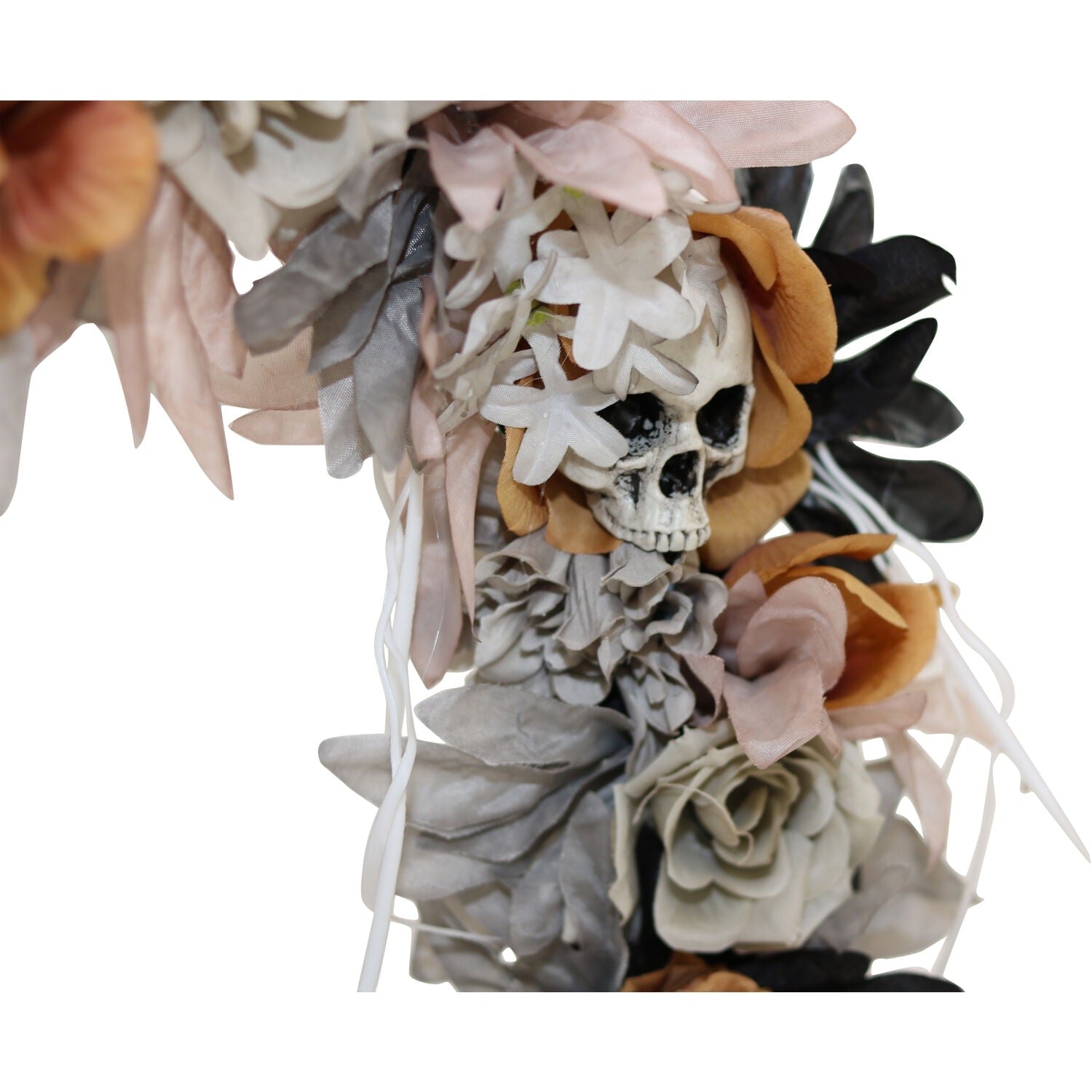 Haunted Hill Farm 1.83-ft. Halloween Autumn Wreath with Skulls, Indoor/Covered Outdoor Halloween Decoration