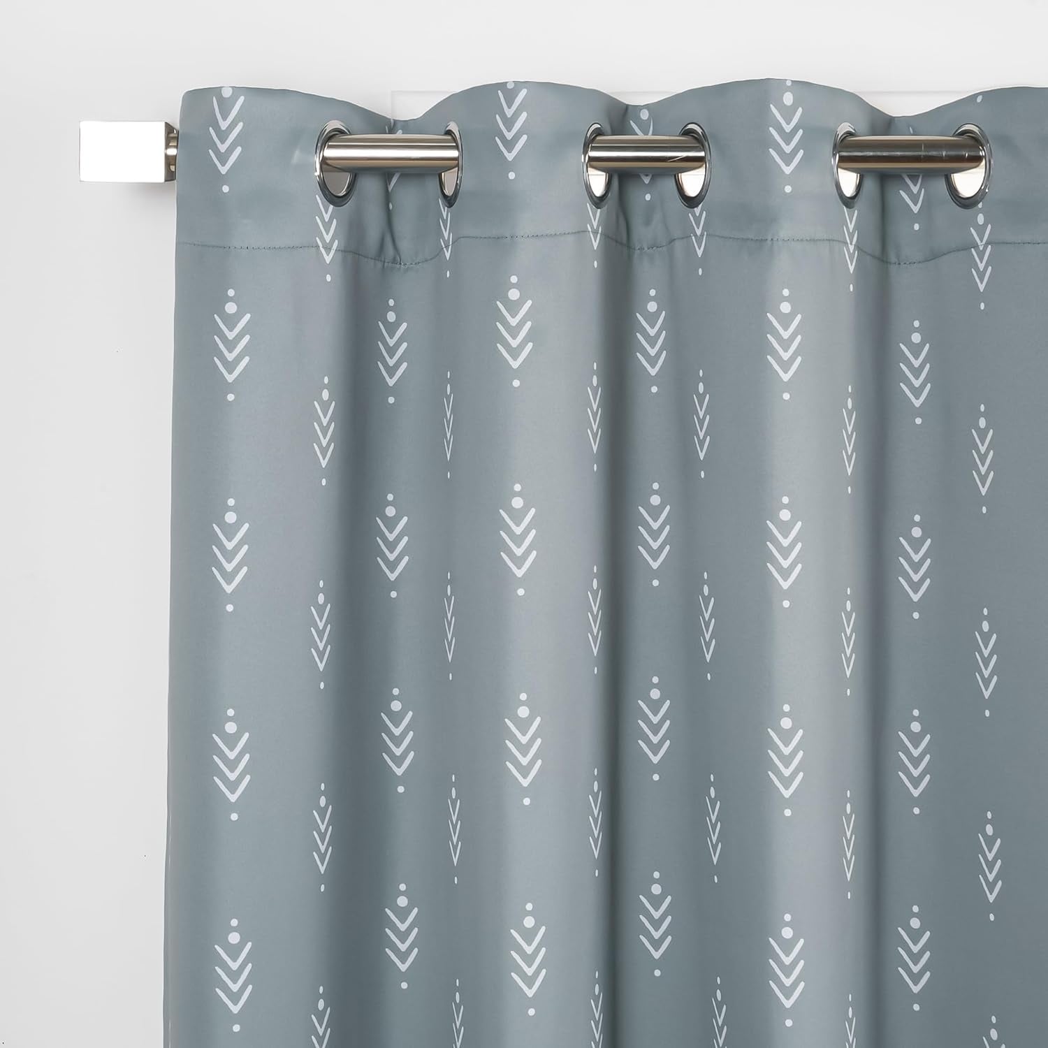 Contemporary Geometric Tribal Printed Blackout Silver Grommet Curtain- Set of 2