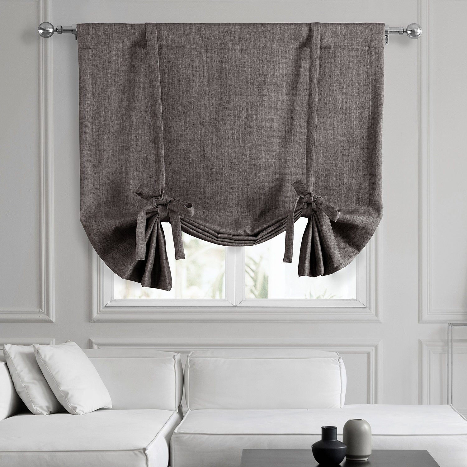 Exclusive Fabrics Faux Linen Room Darkening Tie-Up Window Shade (1 Panel)