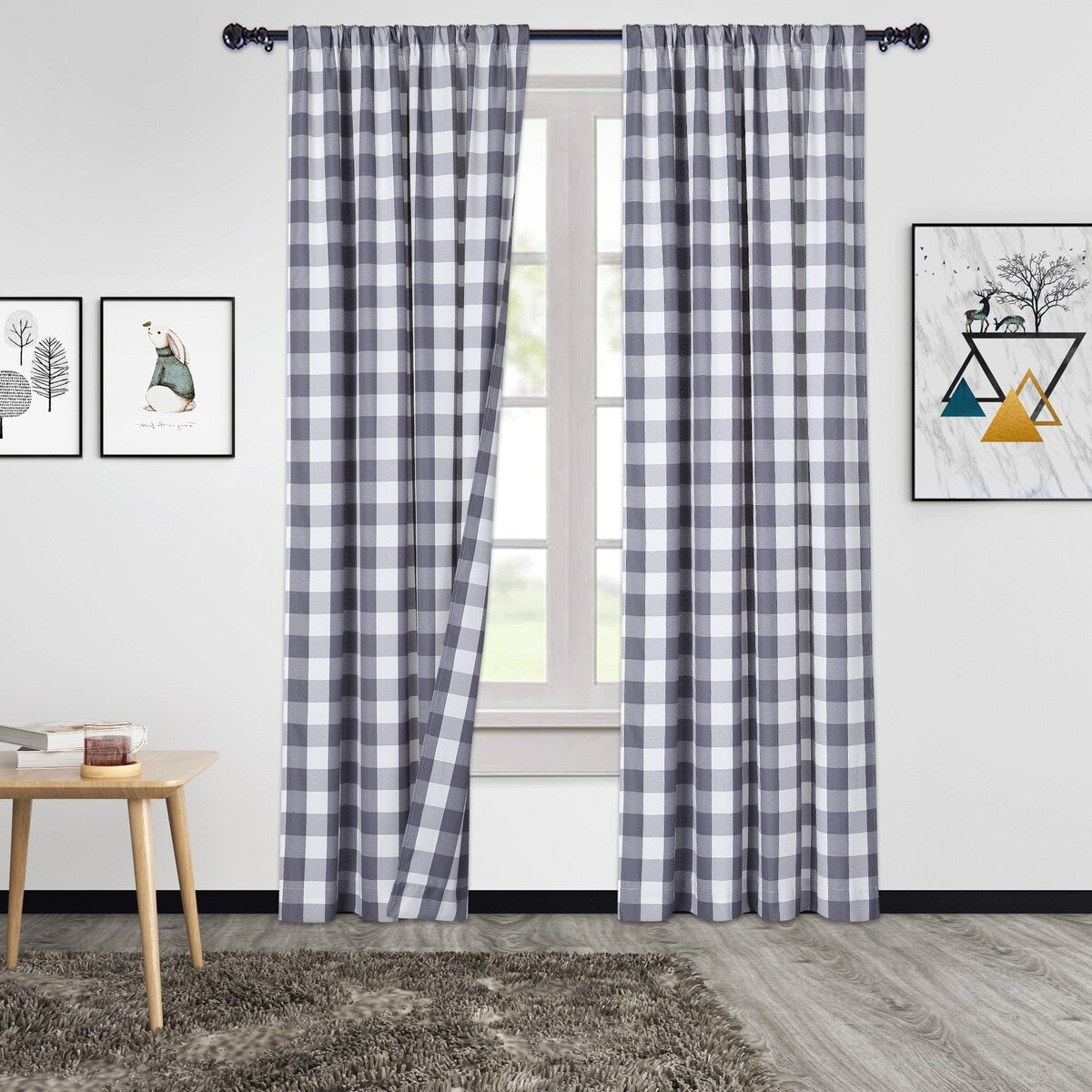 Garvee Buffalo Checker Plaid Curtain Yarn Dyed Fabric Light Filtering Drapes, 2 Panels