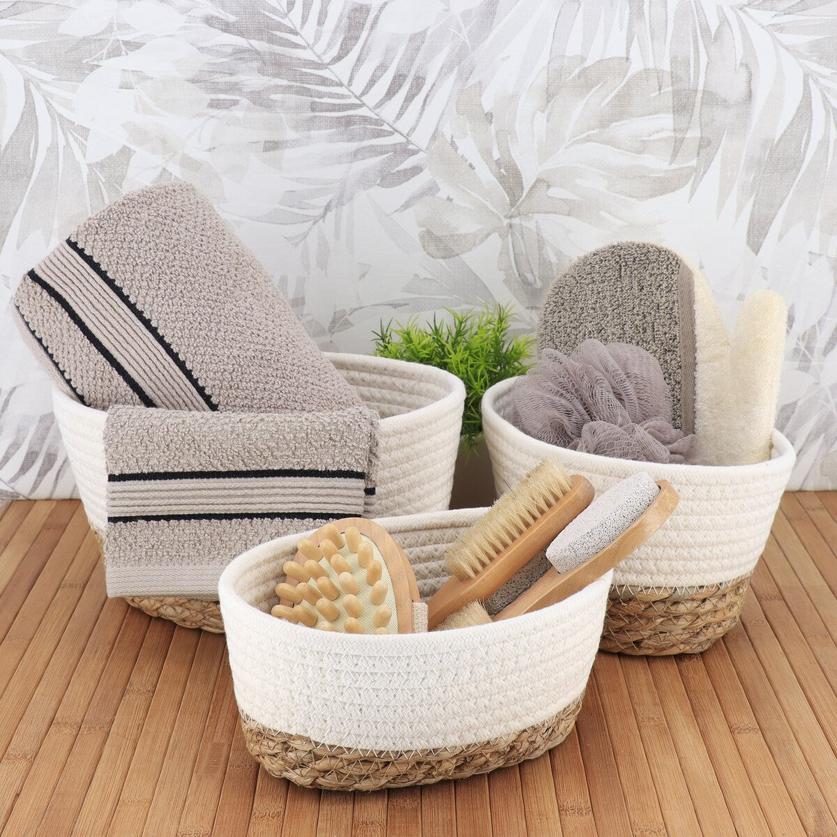 Cotton Storage Baskets Organizer Padang Set of 3 - 9 in. L x 5.9 in. D x 5.3 in. H