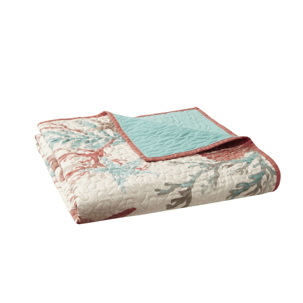 Madison Park Pacific Coral Grove Oversized Cotton Quilted Throw