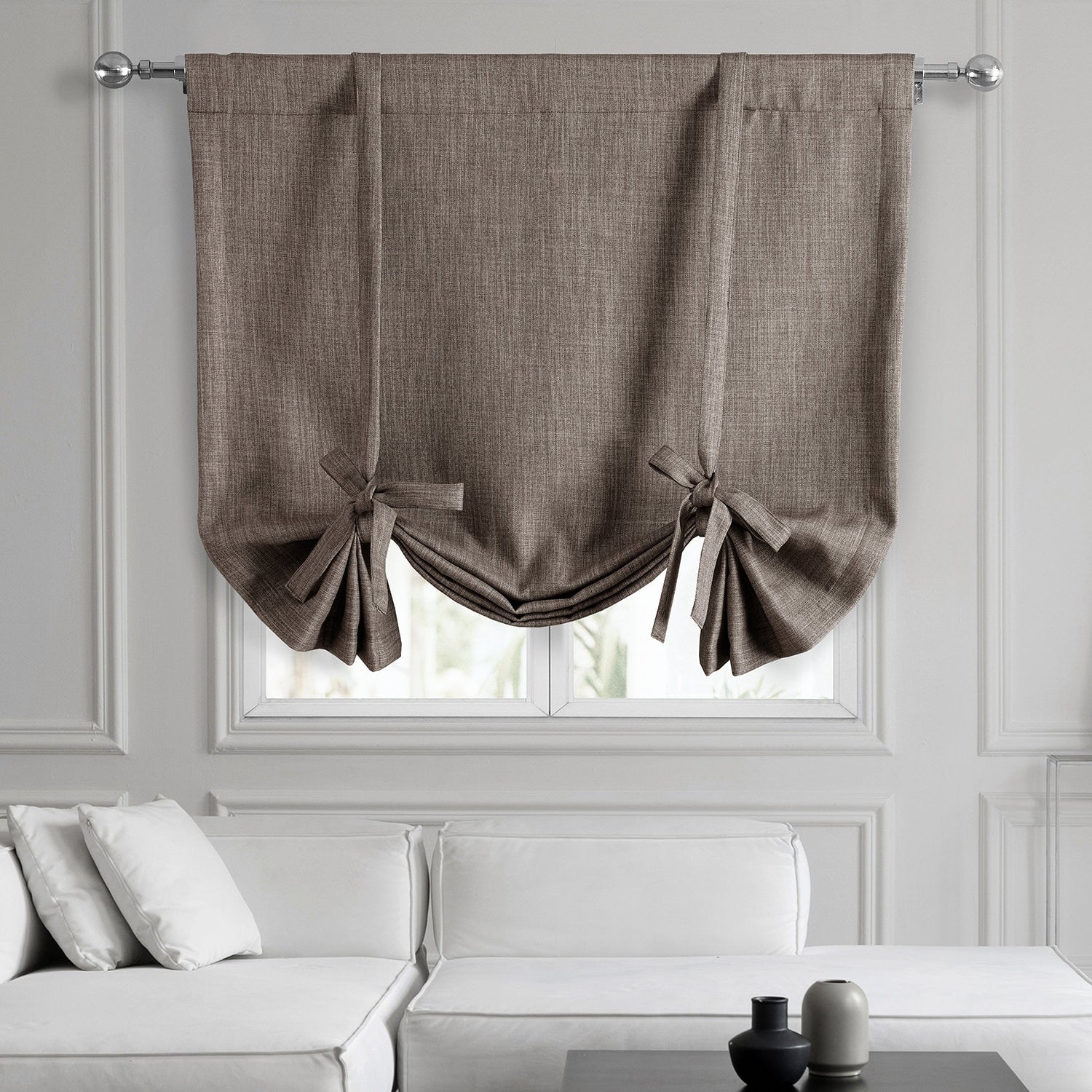 Exclusive Fabrics Faux Linen Room Darkening Tie-Up Window Shade (1 Panel)