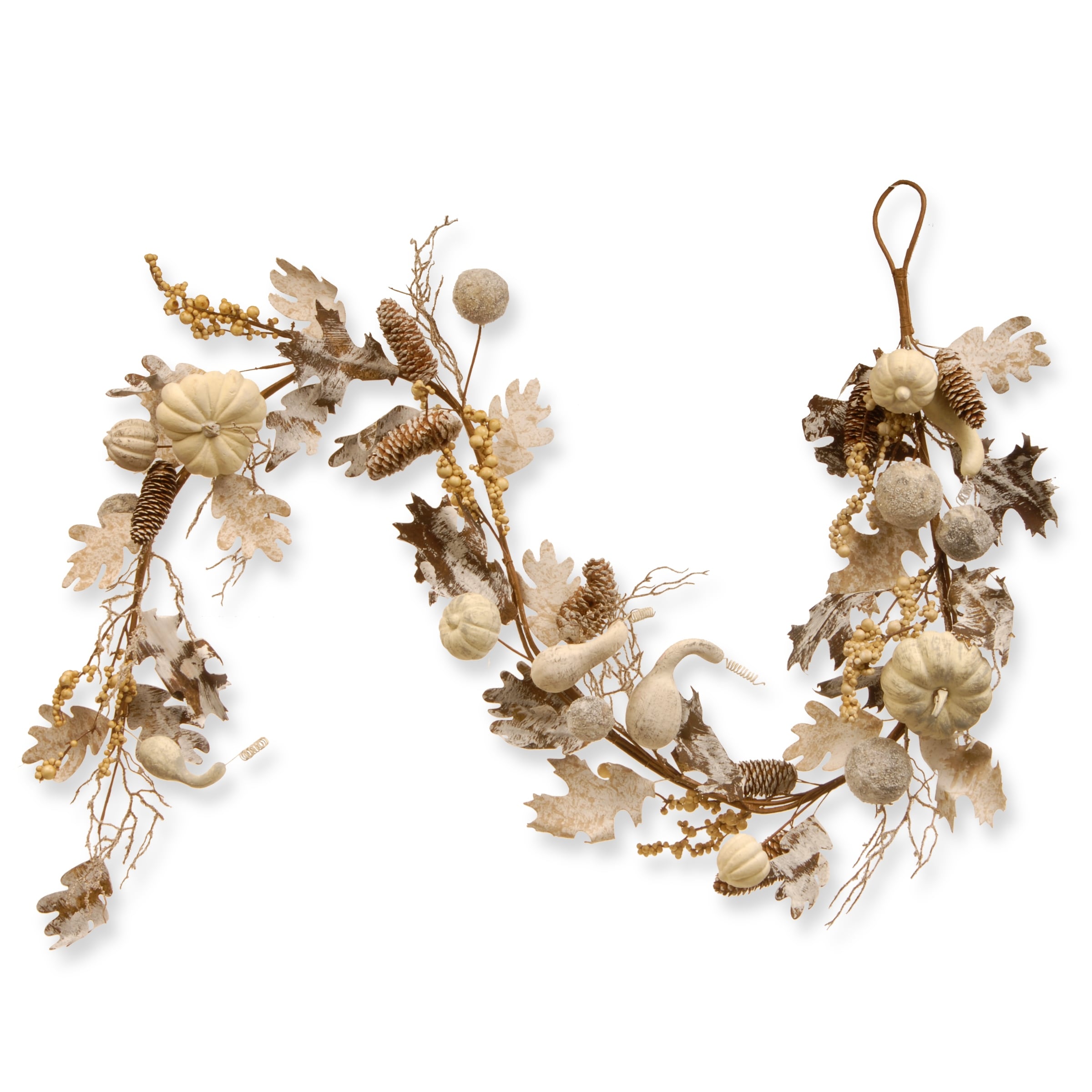 National Tree Company Artificial Autumn White Garland with Pumpkins, Gourds, Maple Leaves, Pinecones, 6 feet - 6 ft