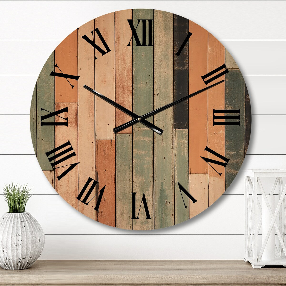 Designart Vertical Elegance Minimal Retrovisions II Abstract Midcentury Oversized Wood Wall Clock