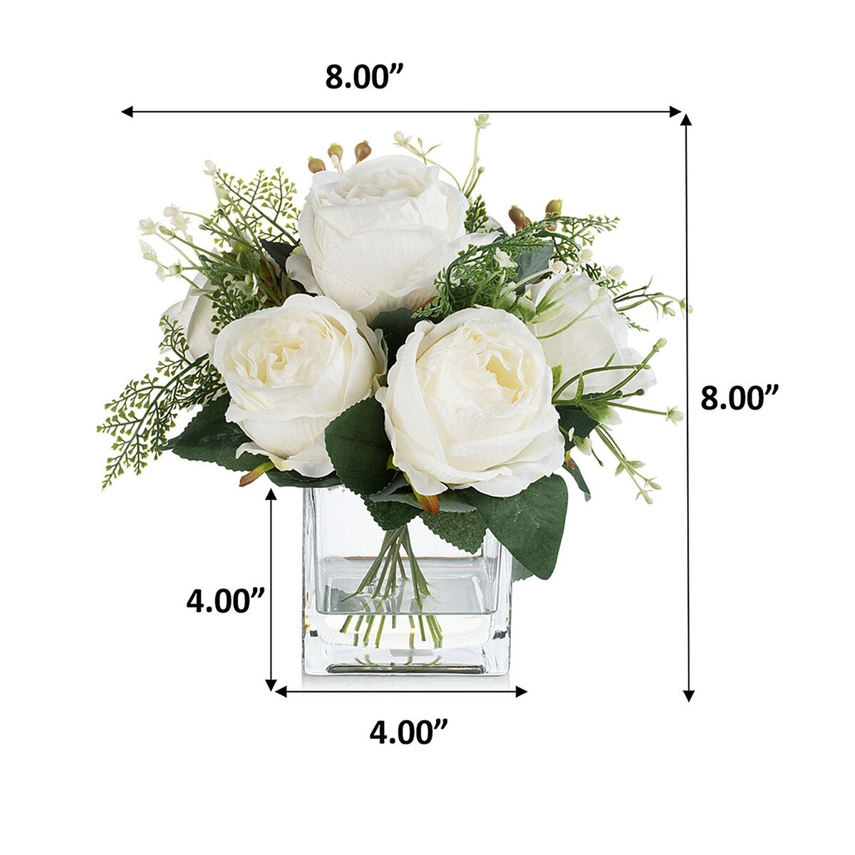 Mixed Peony Artificial Flowers in Vase with Faux Water, Silk Flower Arrangements in Vase for Home Decor, Wedding Table