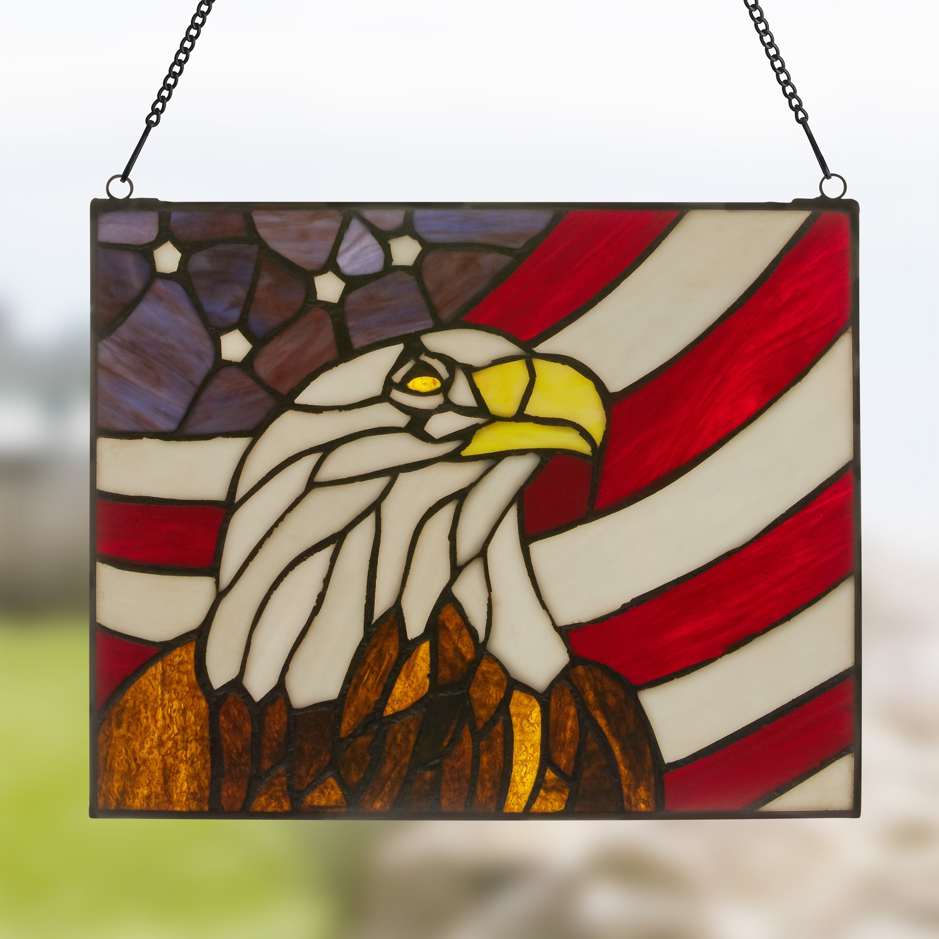 River of Goods Bald Eagle Stars and Stripes River of Goods Stained Glass Window Panel - 12 x 0.25 x 9.5