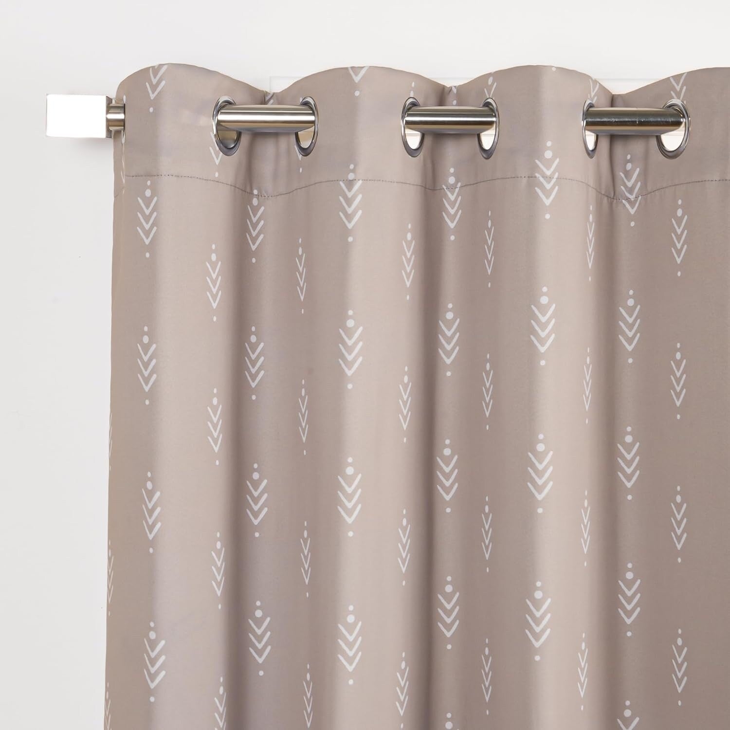 Contemporary Geometric Tribal Printed Blackout Silver Grommet Curtain- Set of 2