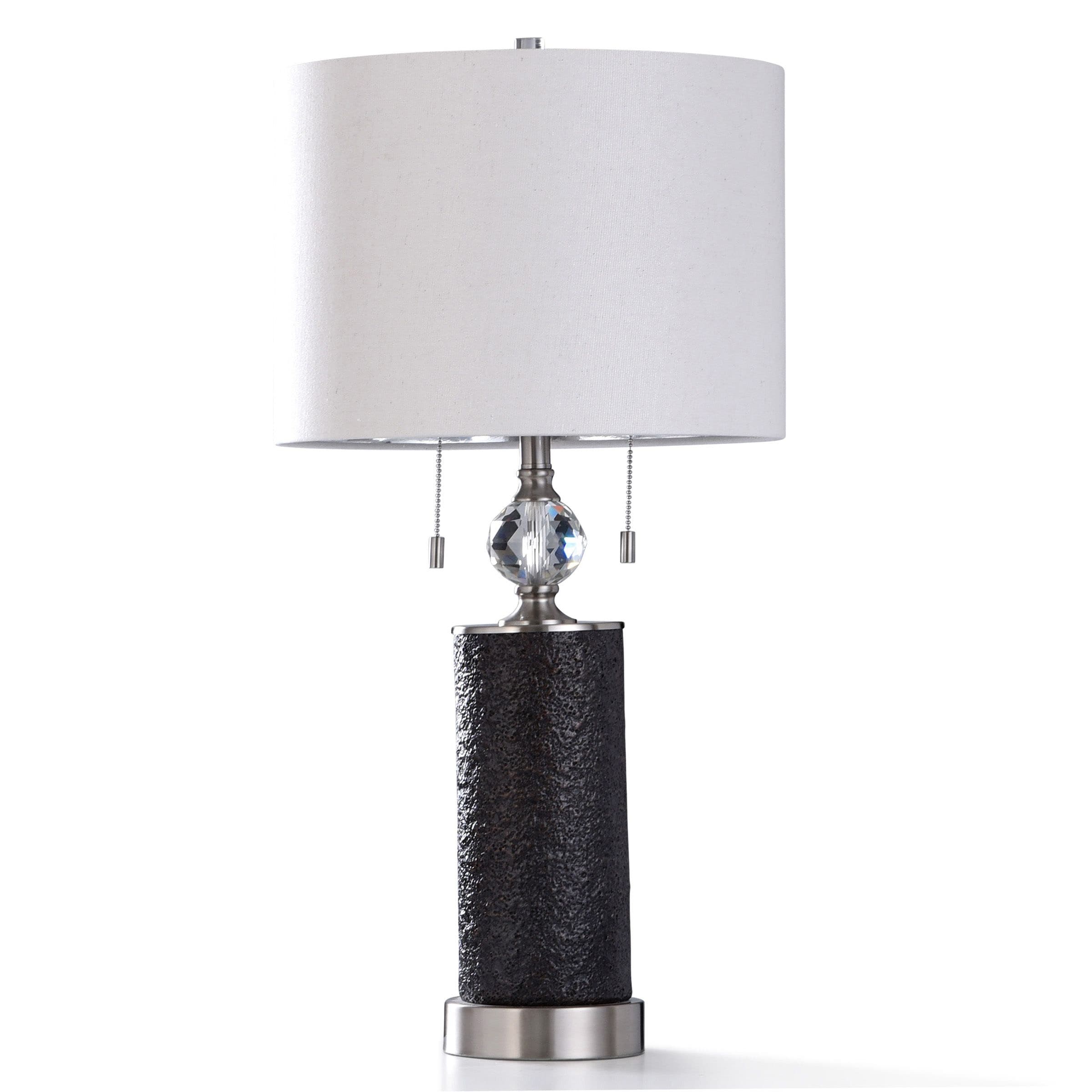 StyleCraft Aglona Textured Coal Resin with Diamond Cut Clear Acrylic and Brushed Steel Base Table Lamp