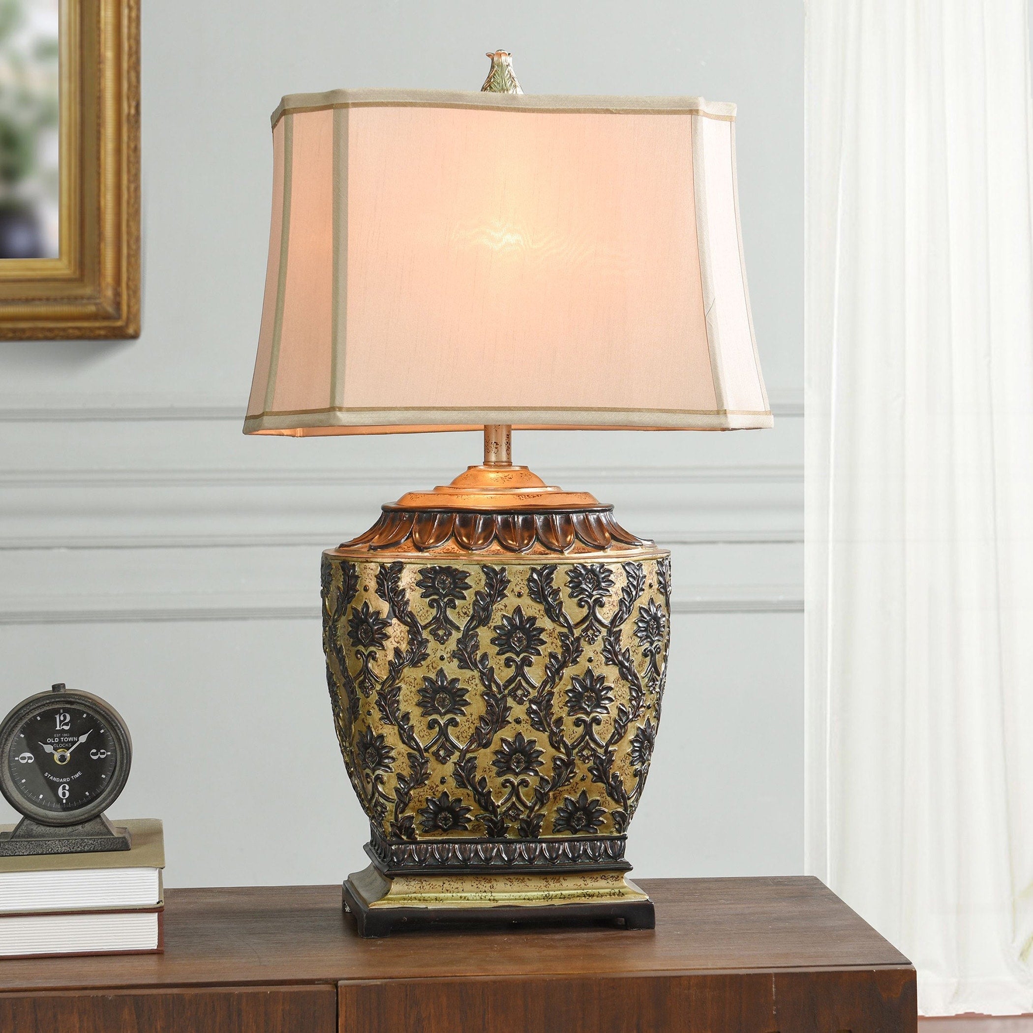 StyleCraft Jane Seymour Antique Platinum and Barbados Table Lamp - Beige Fabric Shade