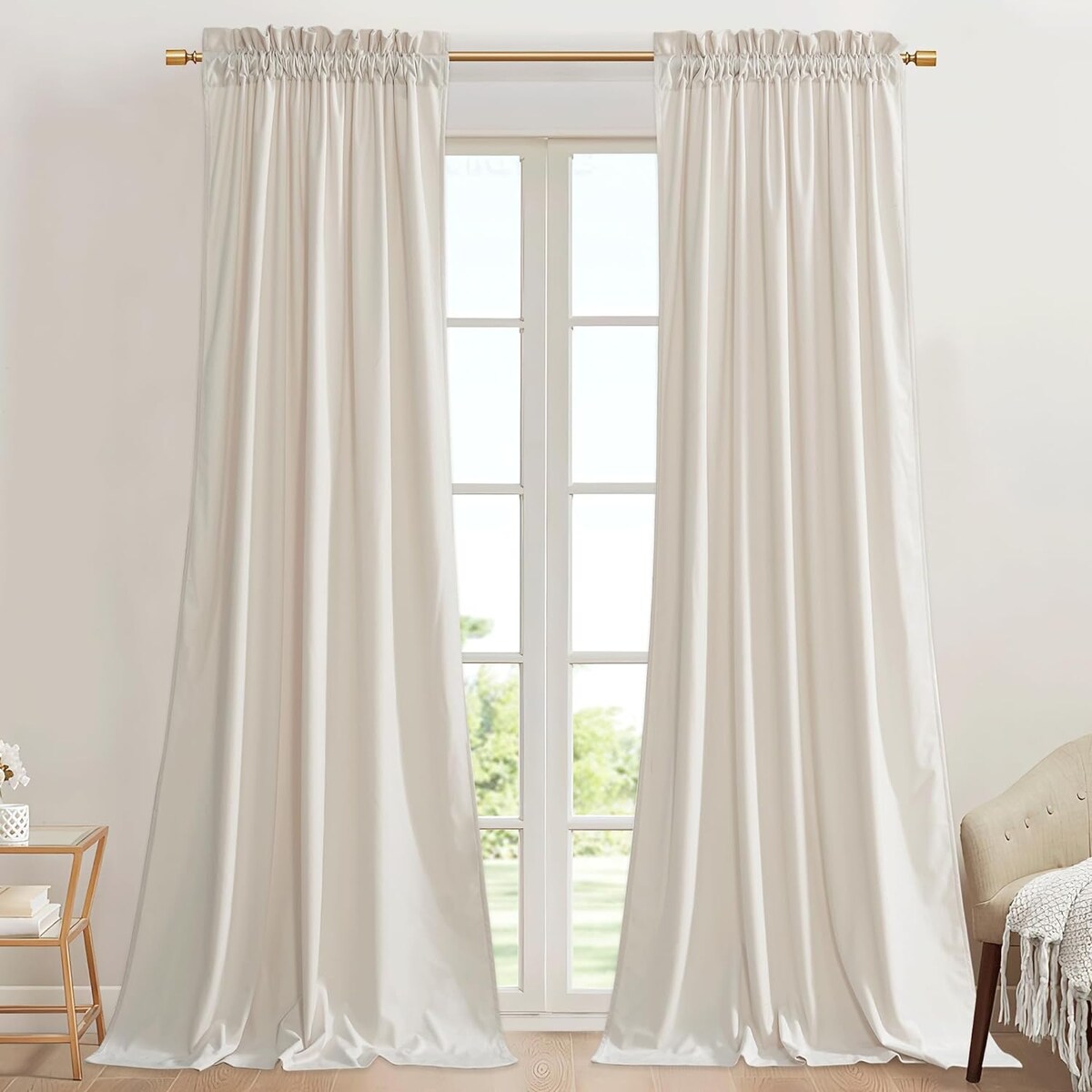 Natural Curtains for Nursery Bedroom Soft Velvet W42 x L96, 2 Panels