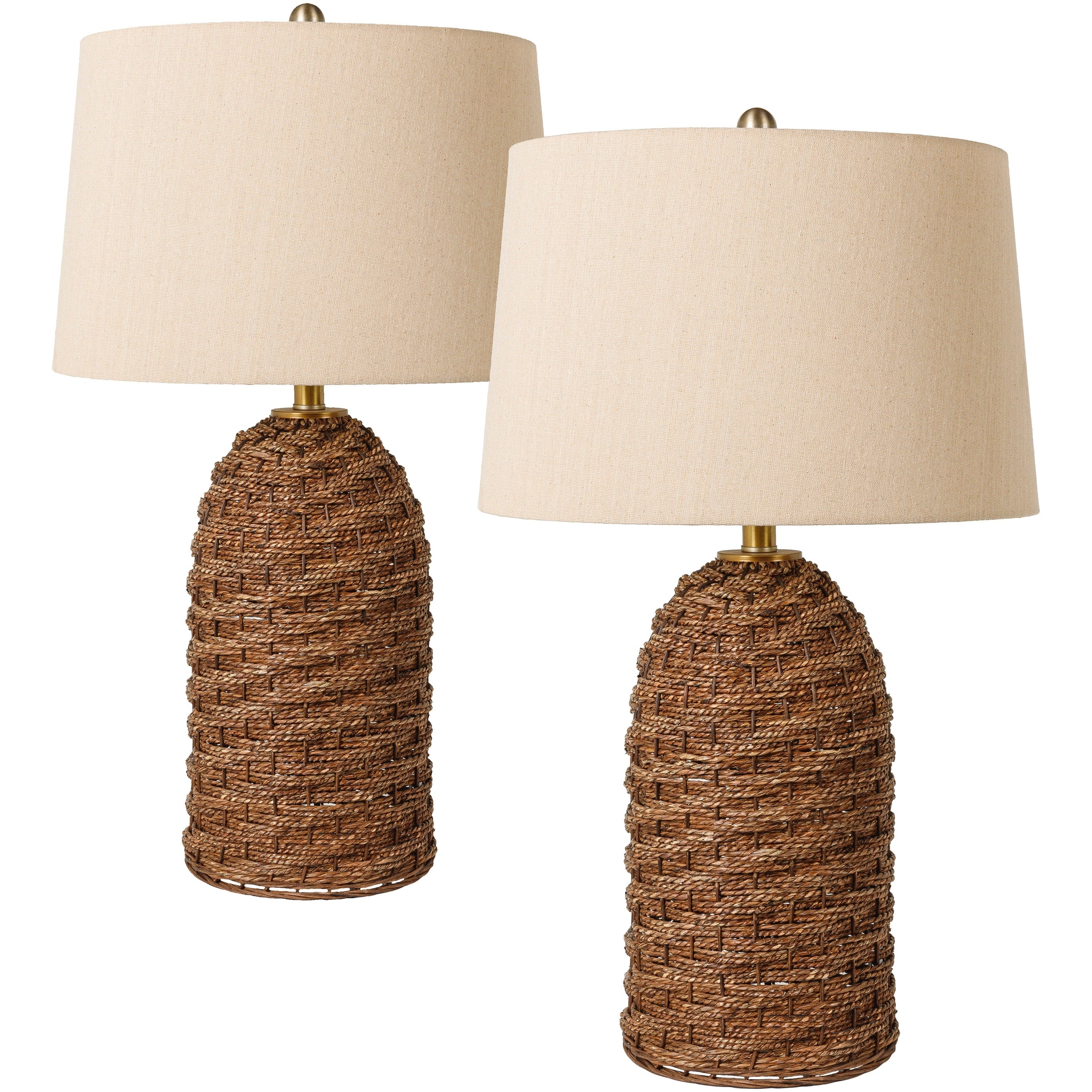 Kian Natural Woven Coastal Table Lamp Set (Set of 2) - 27H x 16W x 16D