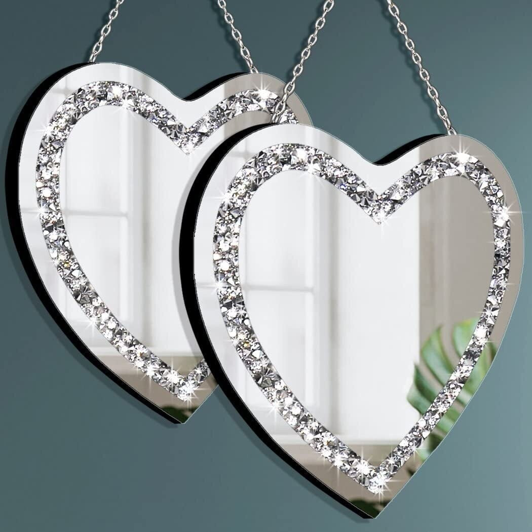 Heart Shaped Silver Glass Mirror 12 x 12 Inch Mirror Wall Set of 2 - 12x12 inch