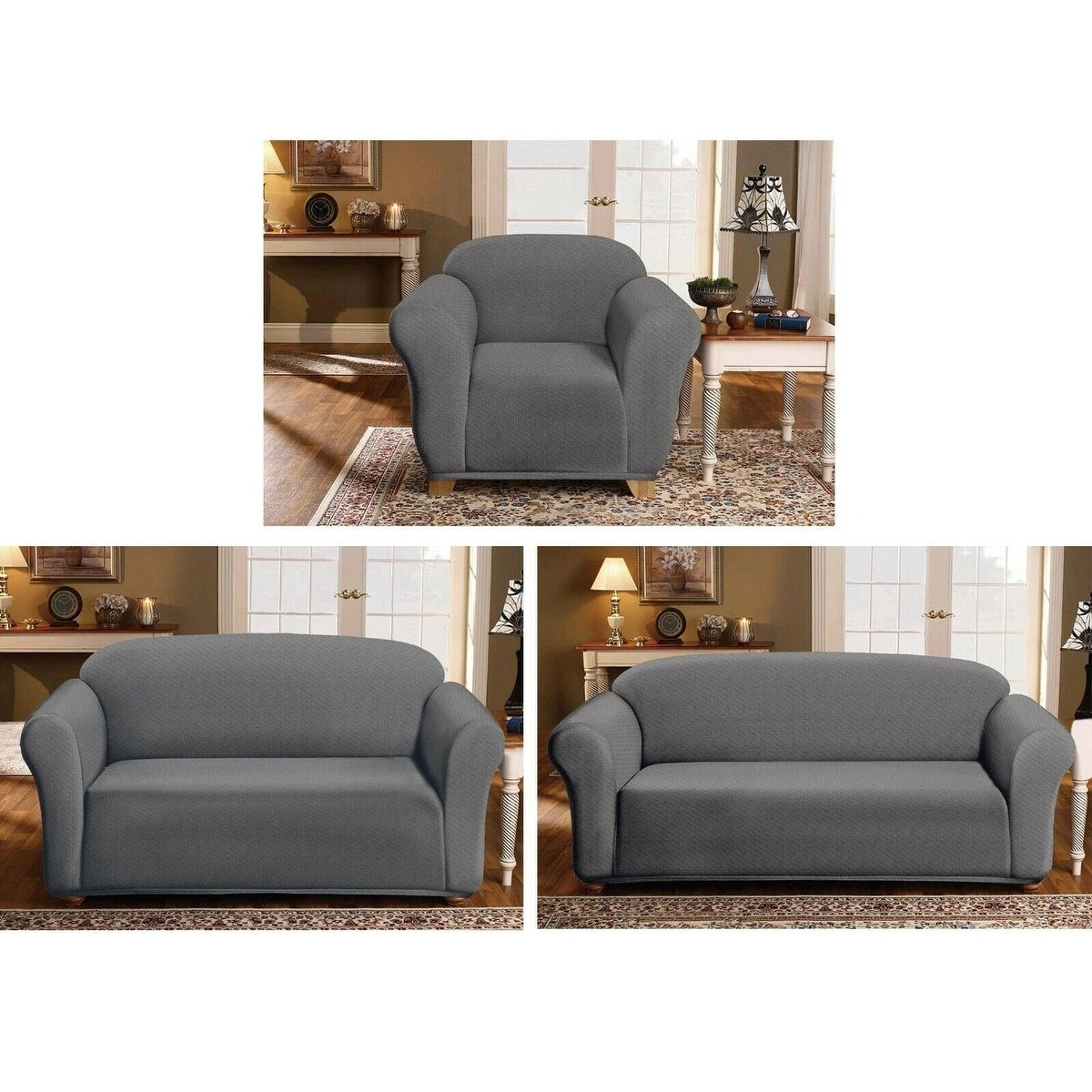 Milan Furniture Slipcover - Fitted Couch Cover, Jacquard Soft Stretch Fabric, Non-Slip, Arm Chair