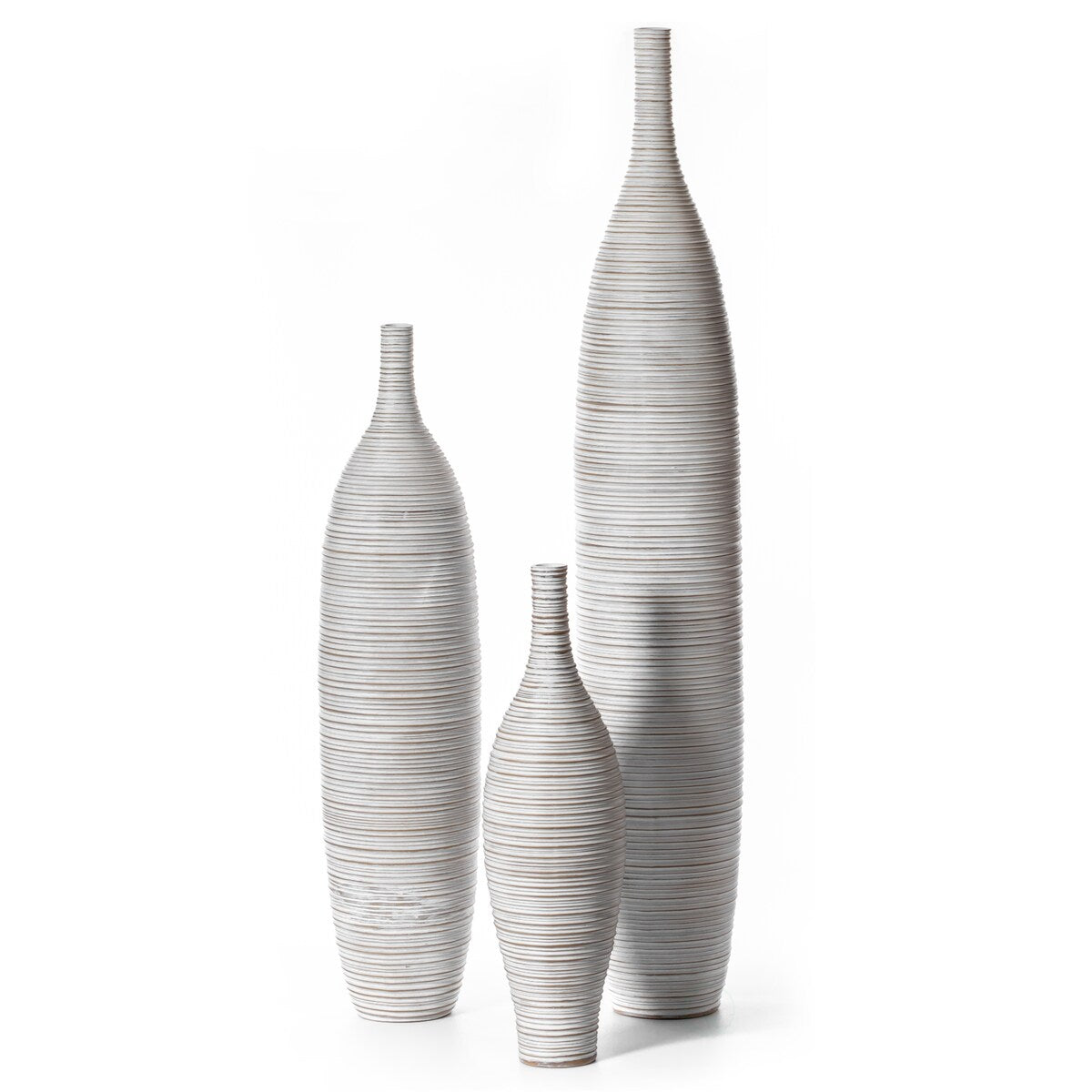 White Floor Vase, Ribbed Design, Modern Elegant Home Decoration, Room Enhancement, Sculptural Look, Sophisticated Decor