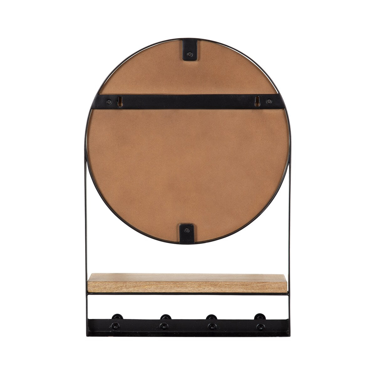 Kate and Laurel Chadwin Round Mirror with Shelf and Hooks