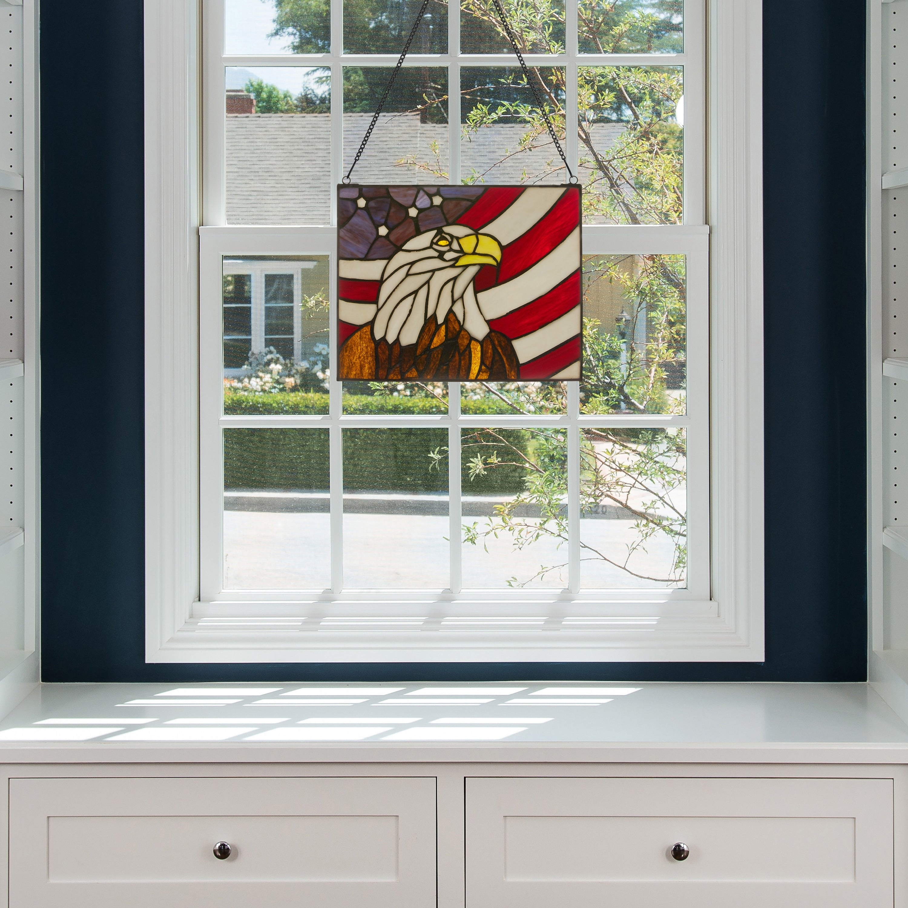 River of Goods Bald Eagle Stars and Stripes River of Goods Stained Glass Window Panel - 12 x 0.25 x 9.5